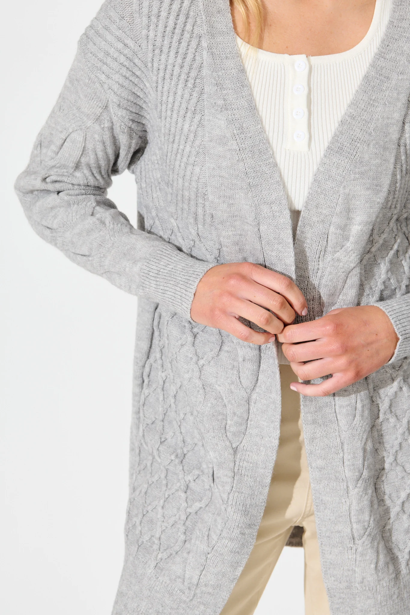 Okina Knit Cardigan In Grey Marle Wool Blend - Image 5