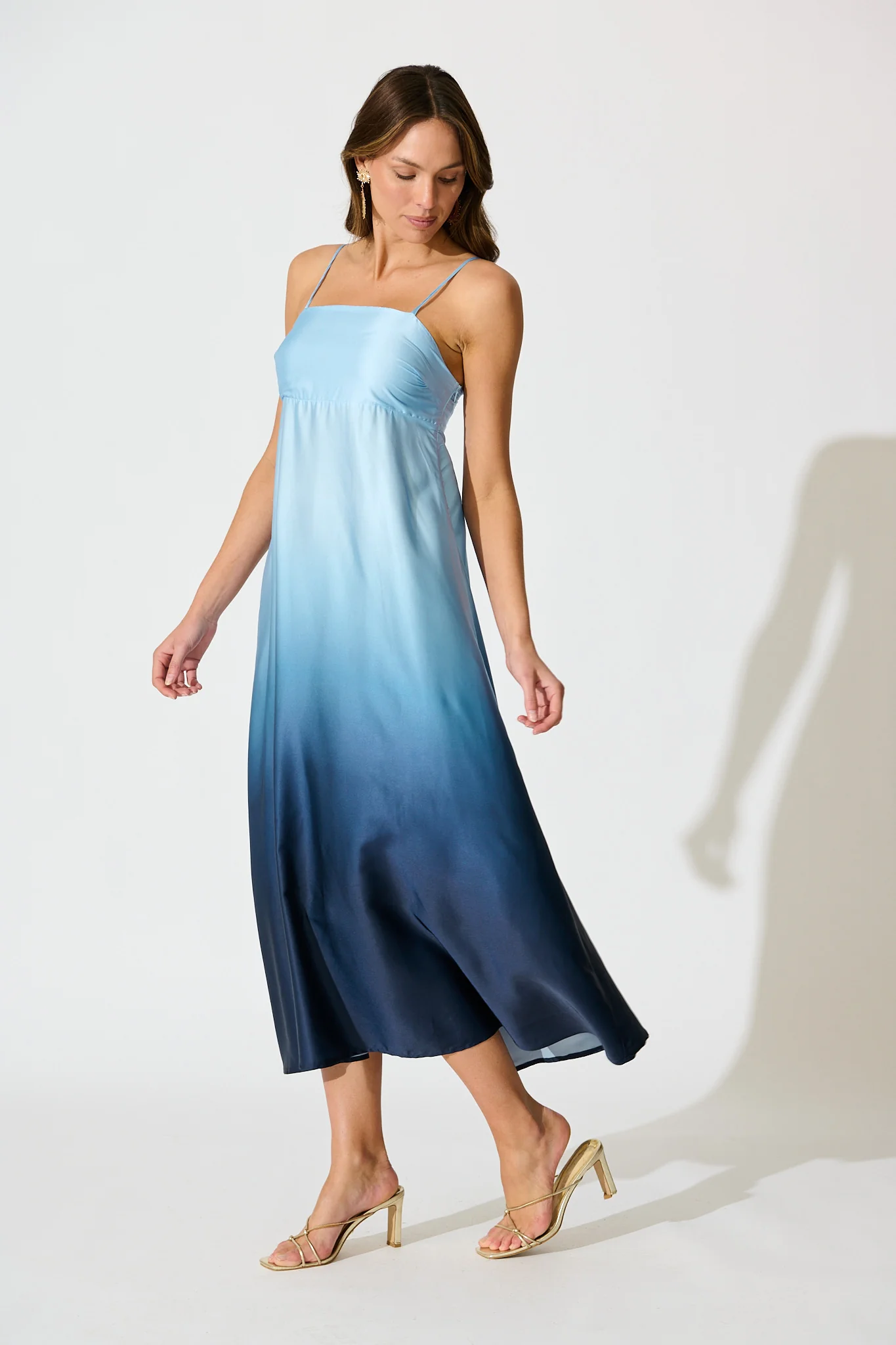 Ombre Muse Maxi Sundress in Blue Satin - Image 3