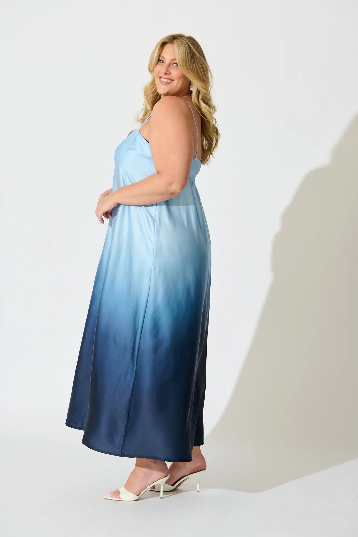 Ombre Muse Maxi Sundress in Blue Satin - Image 9