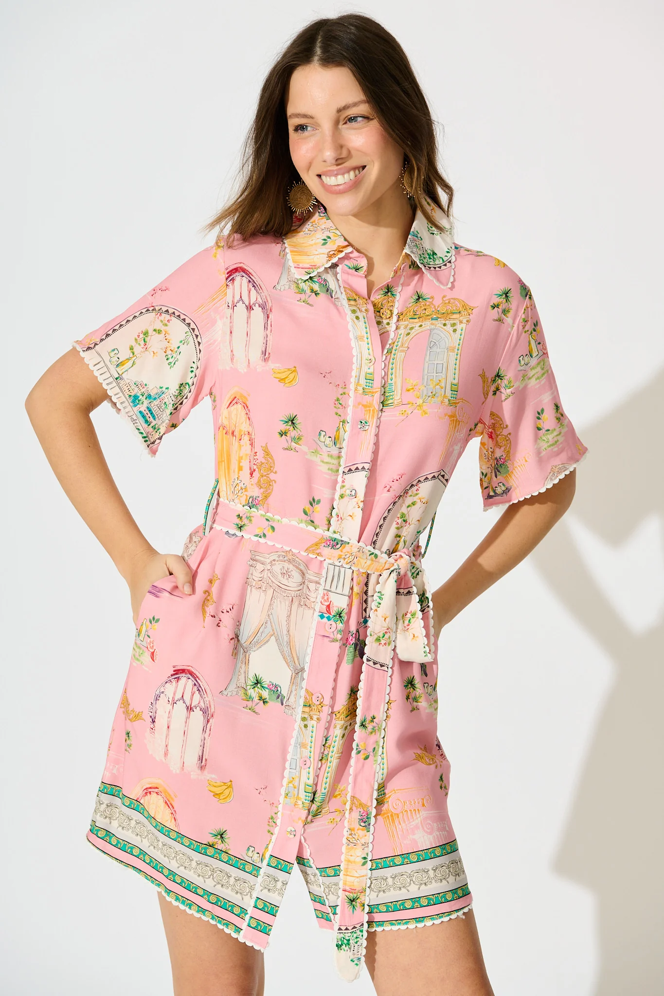 Orsa Shirt Dress in Pink Multi Print - Image 2