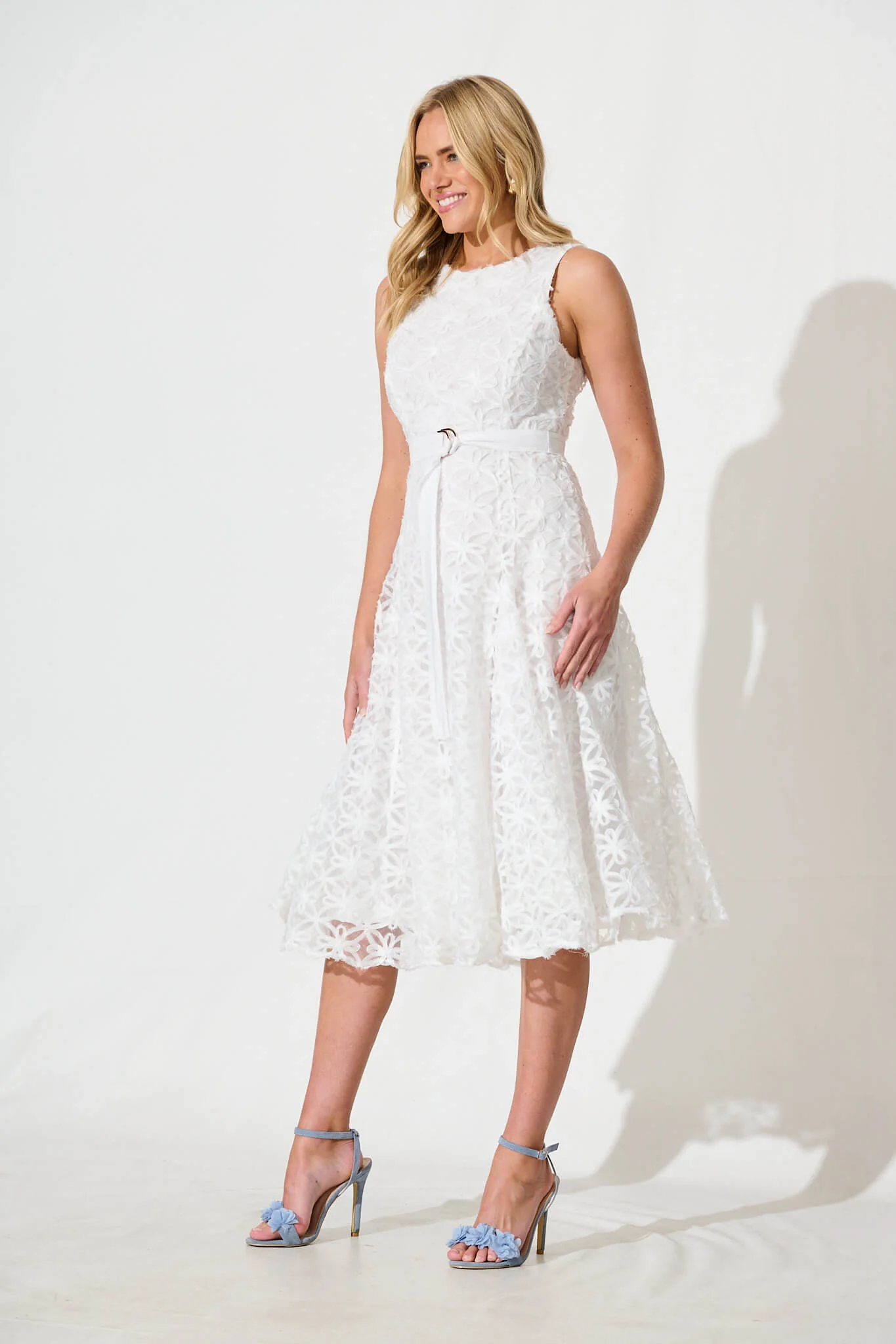 Osment Midi Dress In White Floral Embroidered Tulle - Image 3