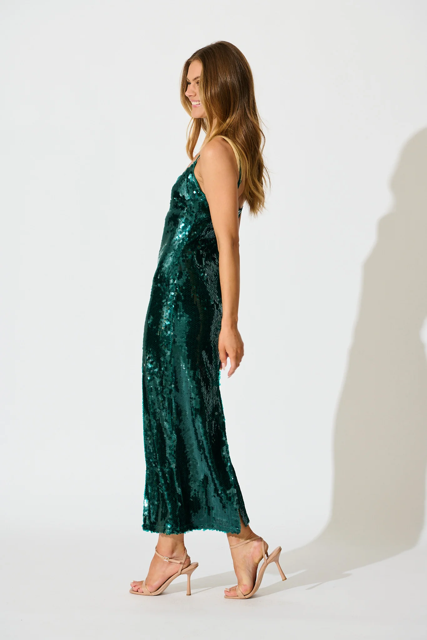 Out Till Dawn Midi Dress in Emerald Sequin - Image 7