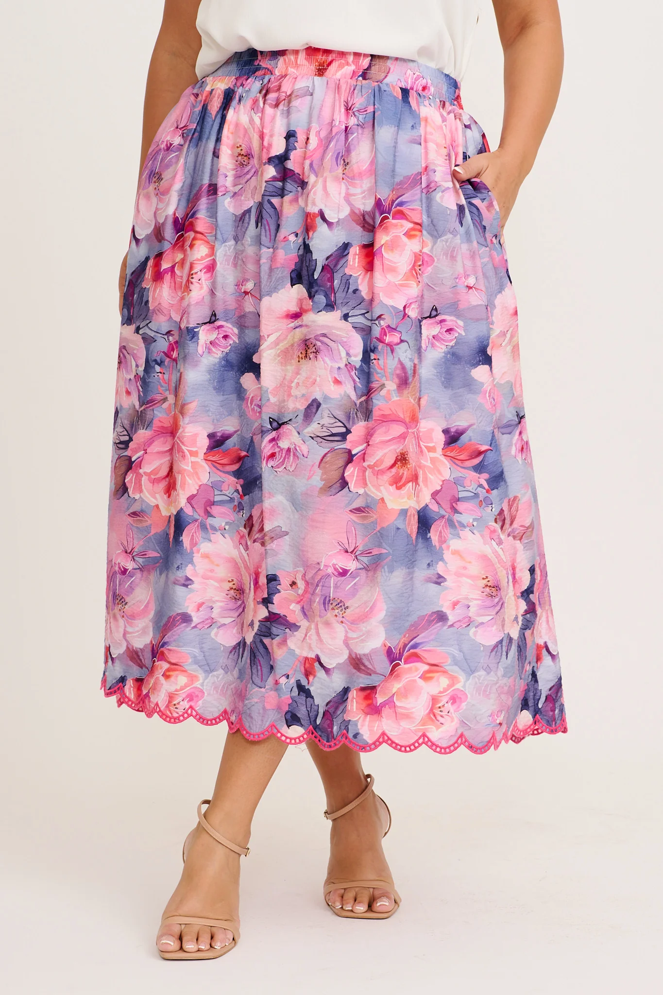 Painted Riveria Maxi Skirt in Blue with Lilac Floral - Image 6