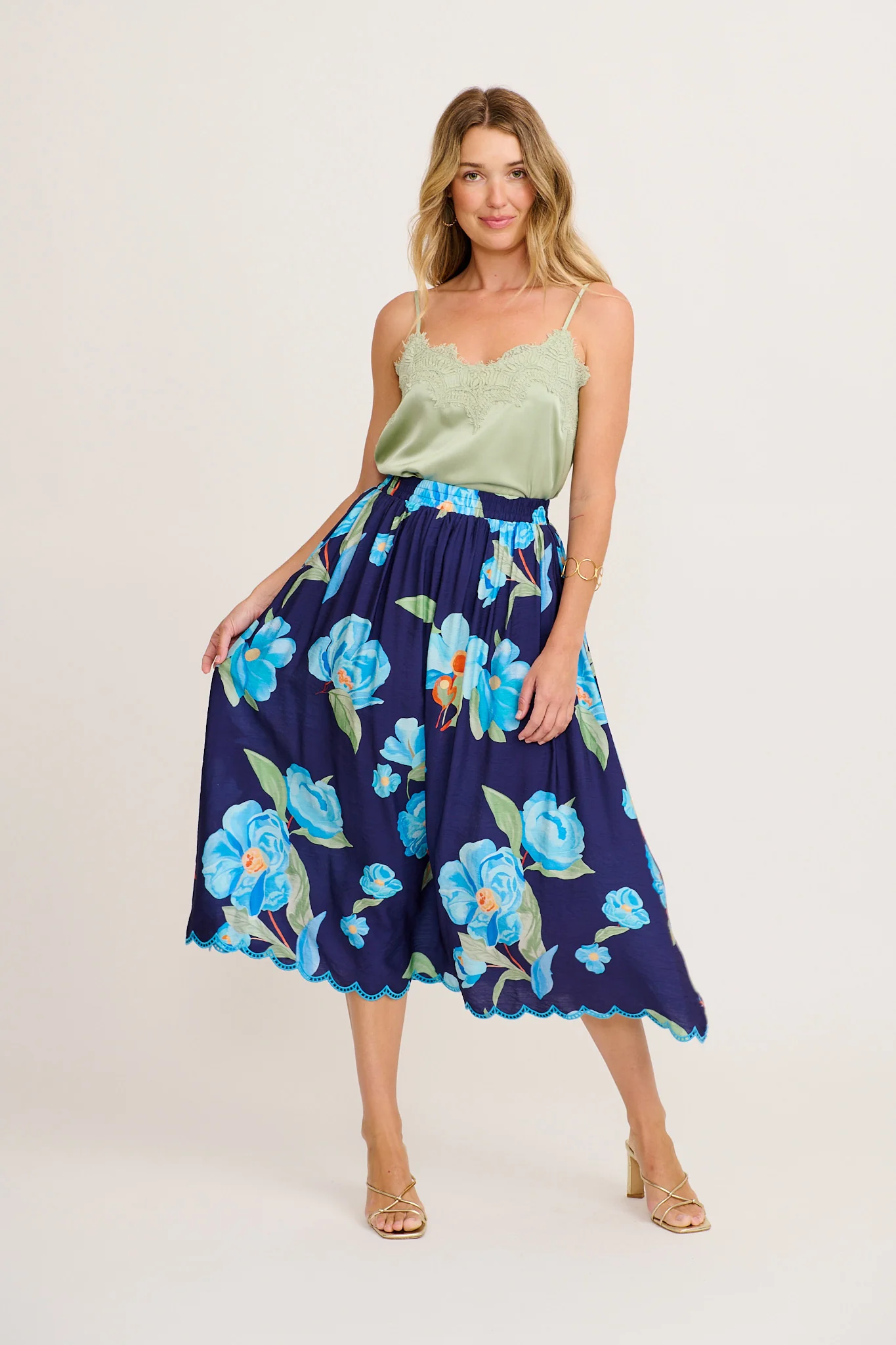 Painted Riveria Maxi Skirt in Navy with Blue Floral - Image 4