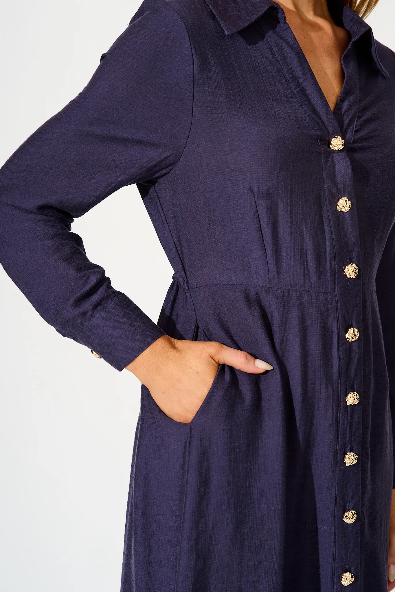 Painted Sky Midi Shirt Dress in Navy - Image 5