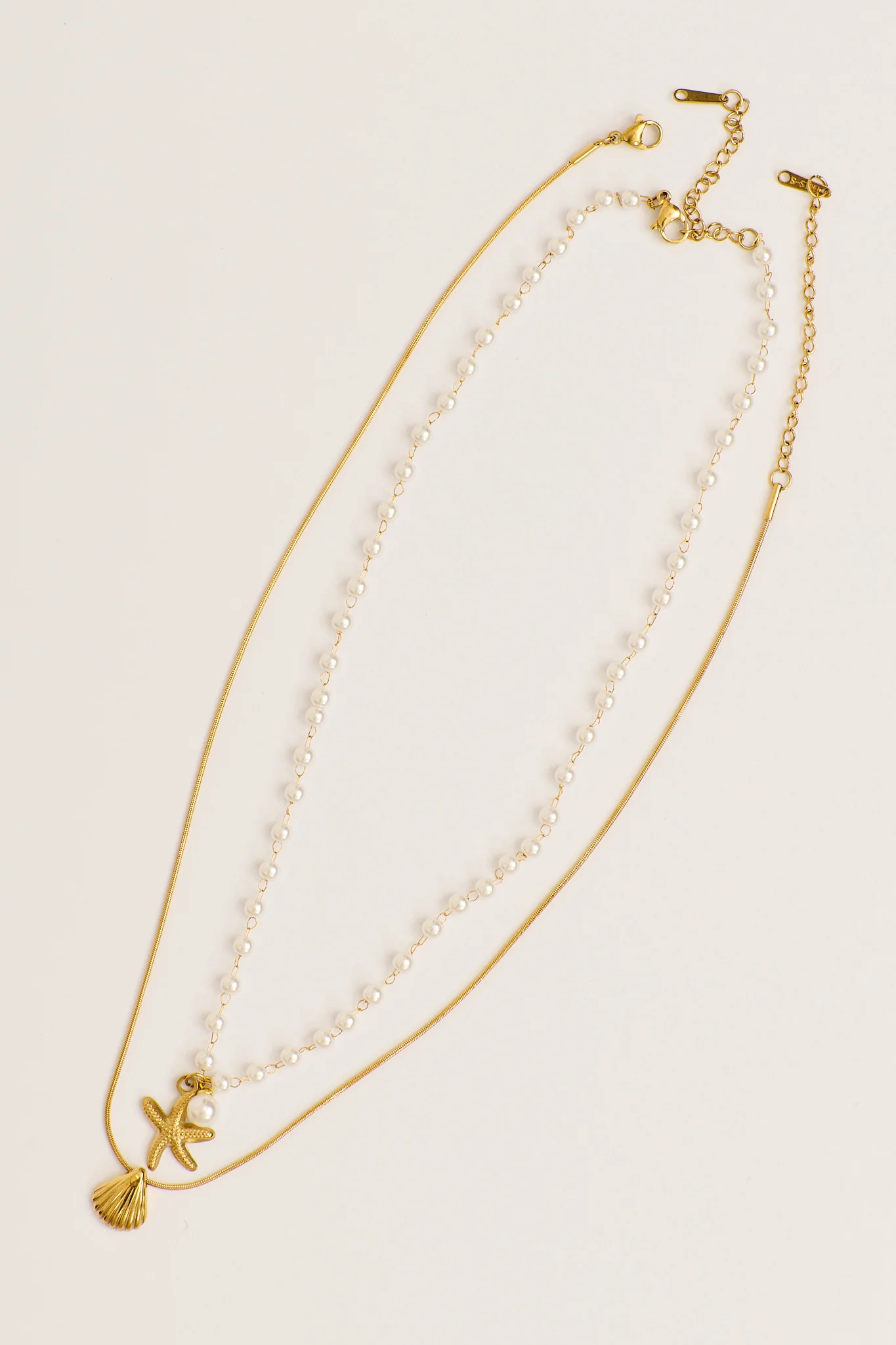 Palm Cove Double Layered Necklace in Gold with Pearl
