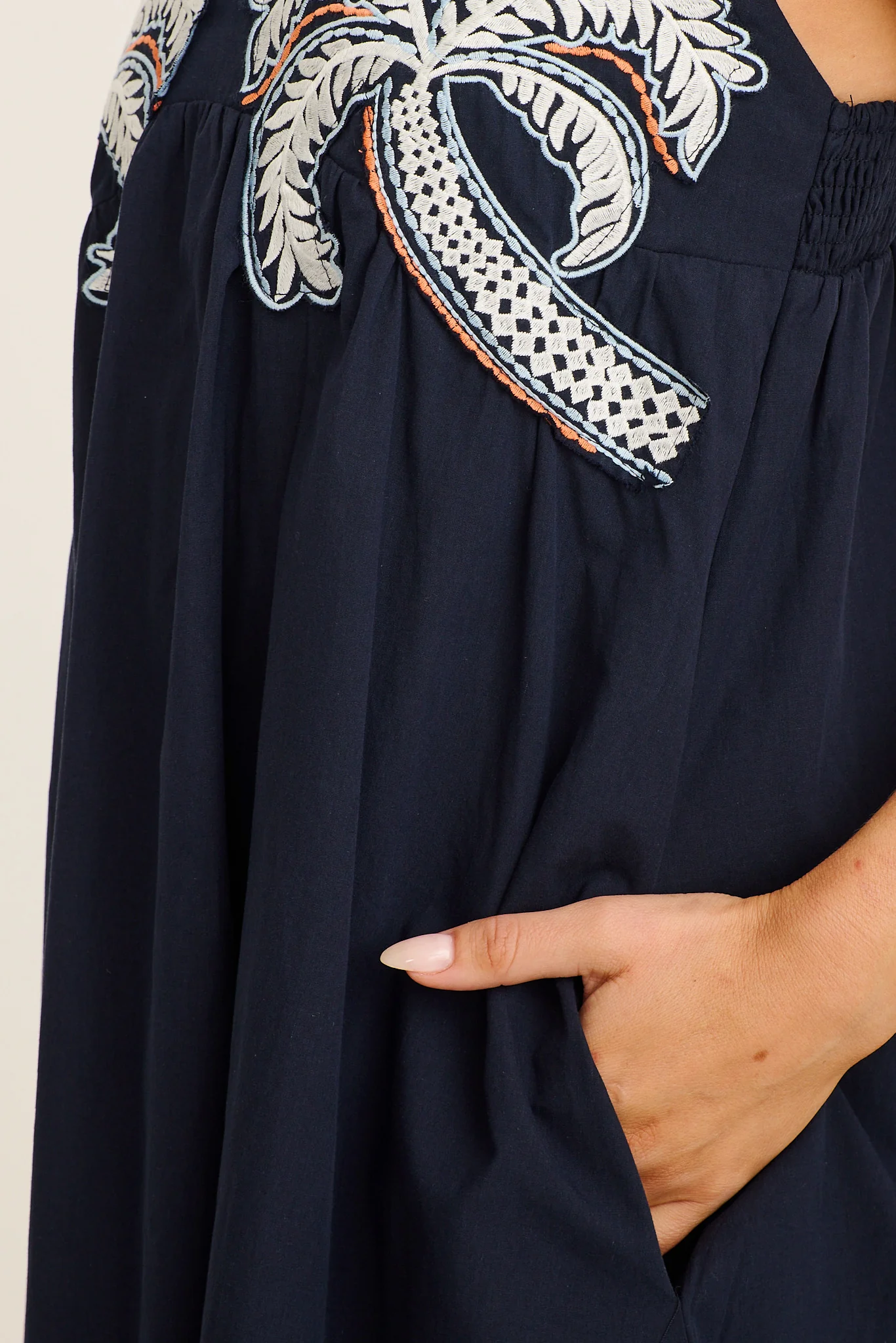 Palmera Midi Sundress in Navy with Palm Tree Embroidery Cotton - Image 12