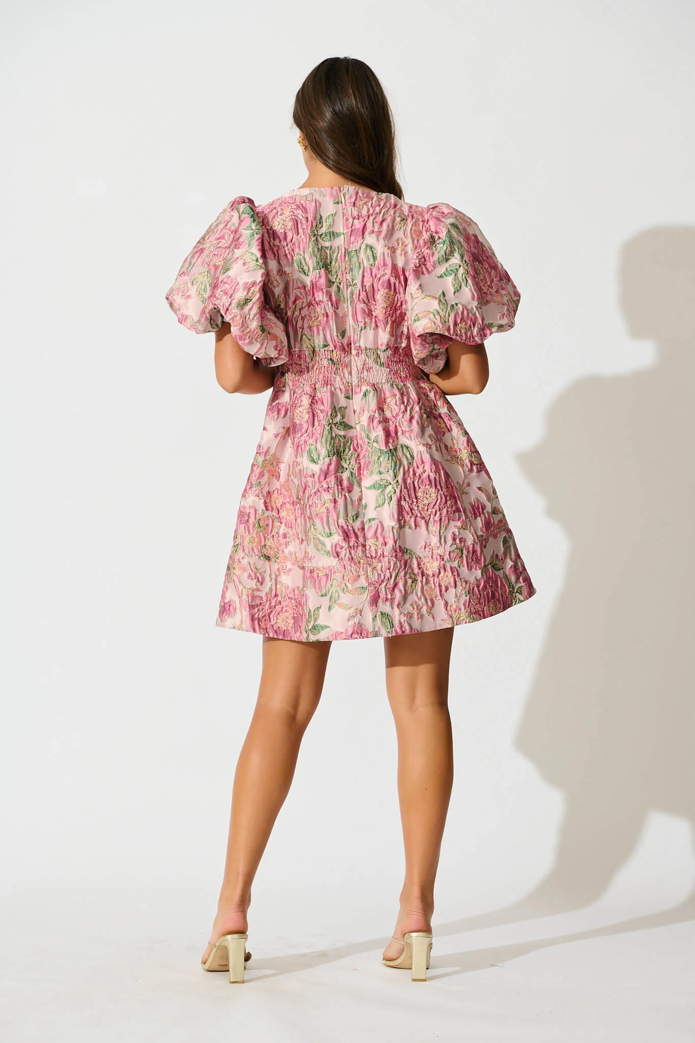Paris Dreamer Dress in Dusty Pink with Green Jacquard - Image 8