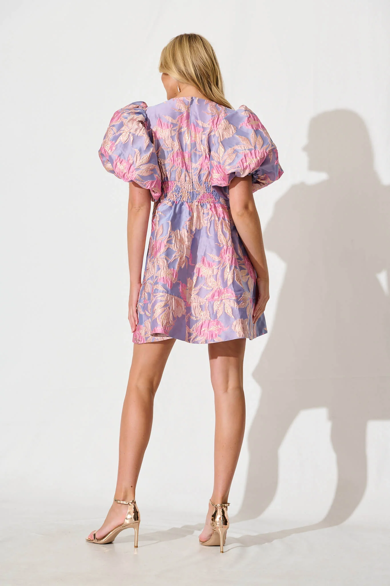 Paris Dreamer Dress in Lilac and Pink Metallic Jacquard - Image 8