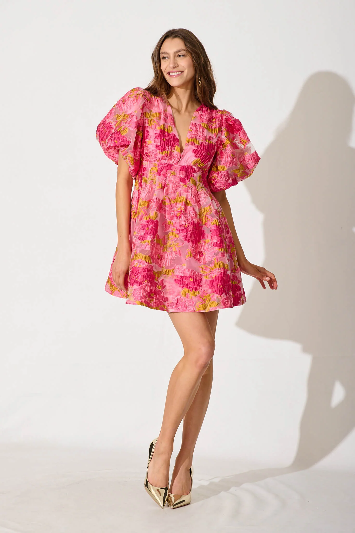 Paris Dreamer Dress In Pink Floral Organza Burnout - Image 5