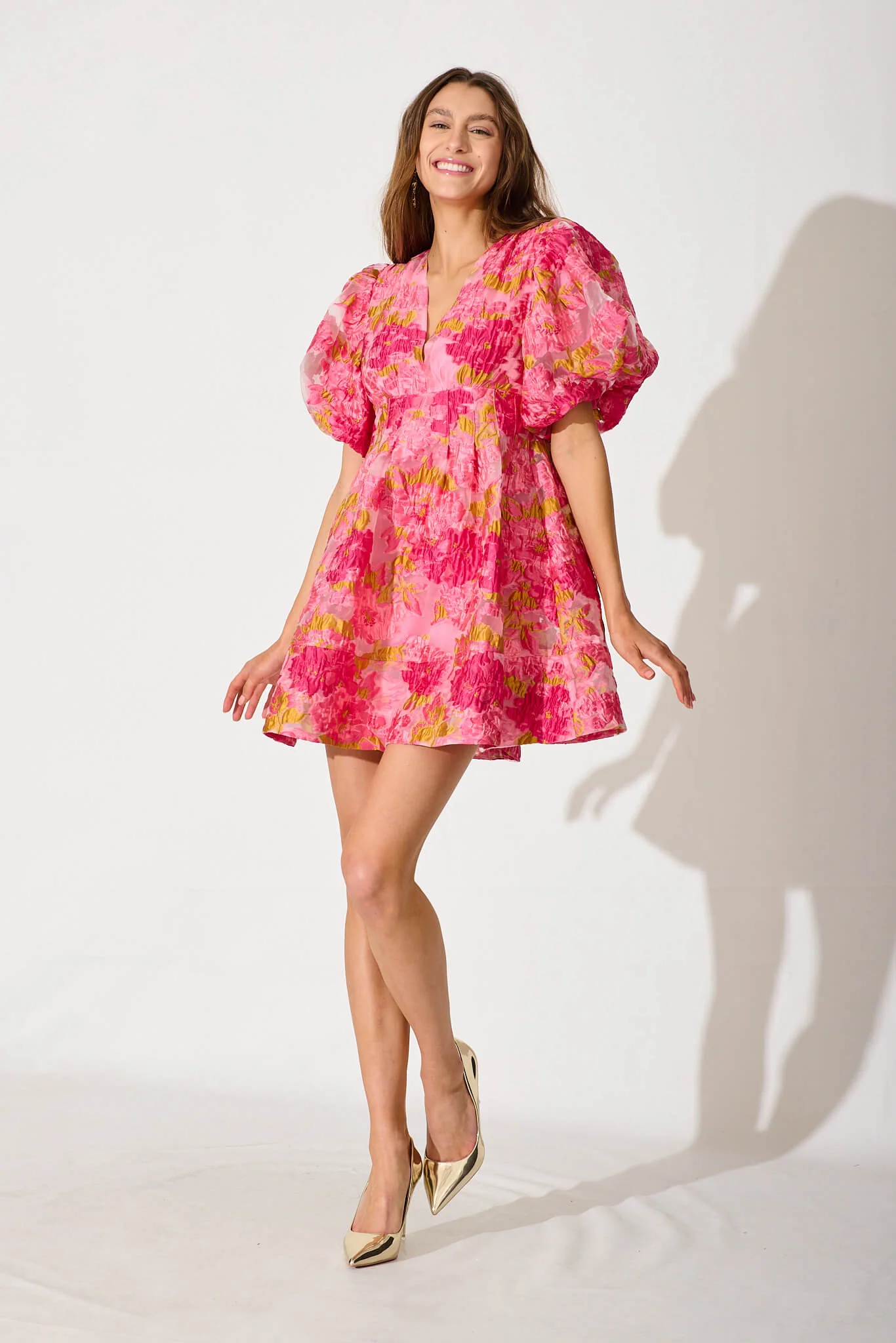 Paris Dreamer Dress In Pink Floral Organza Burnout - Image 7
