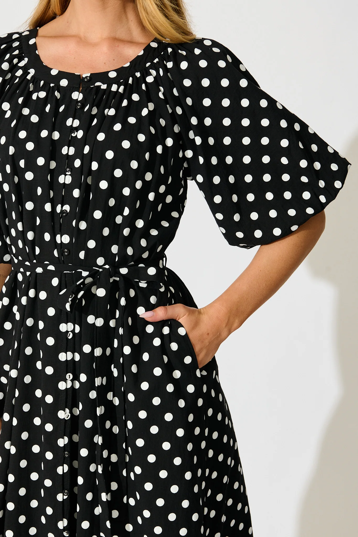Parisian Dot Midi Dress in Black with White Polka Dot - Image 5
