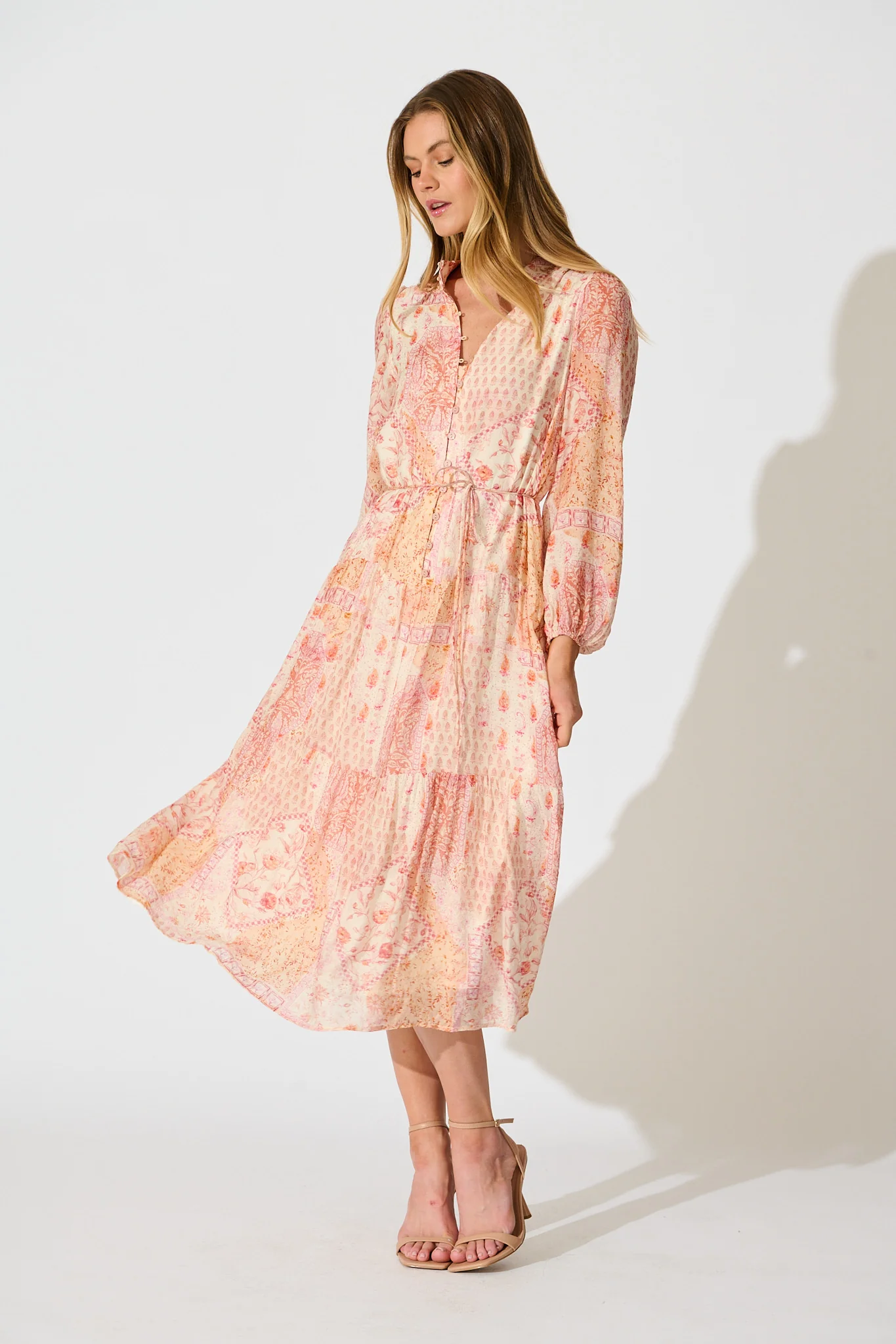 Pasha Maxi Dress in Cream with Peach Floral