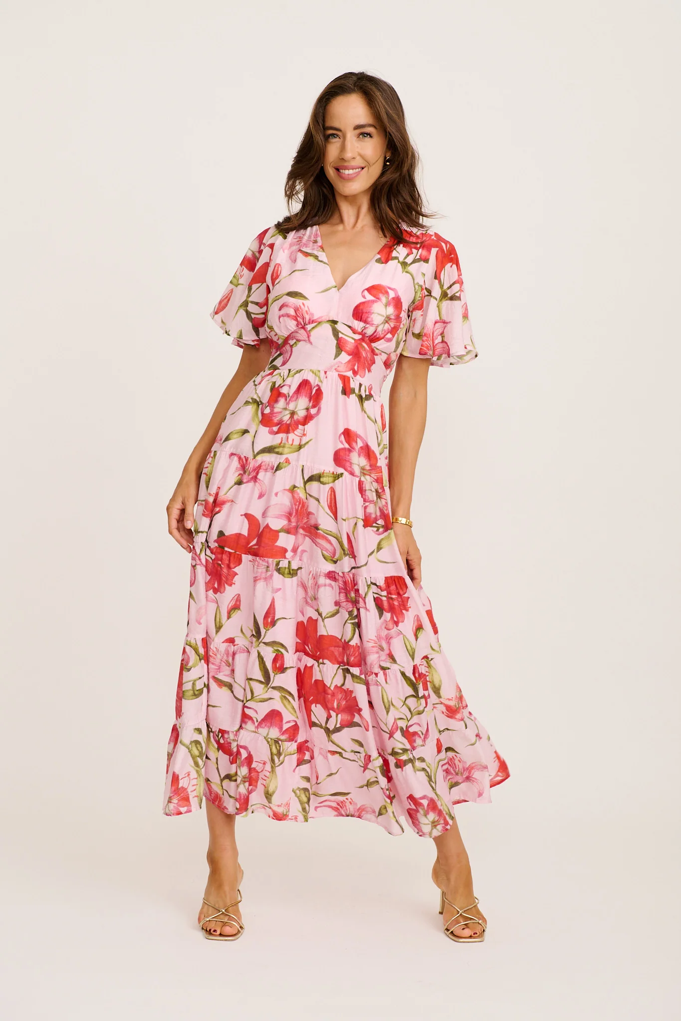 Pastel Symphony Maxi Dress in Blush with Pink Floral