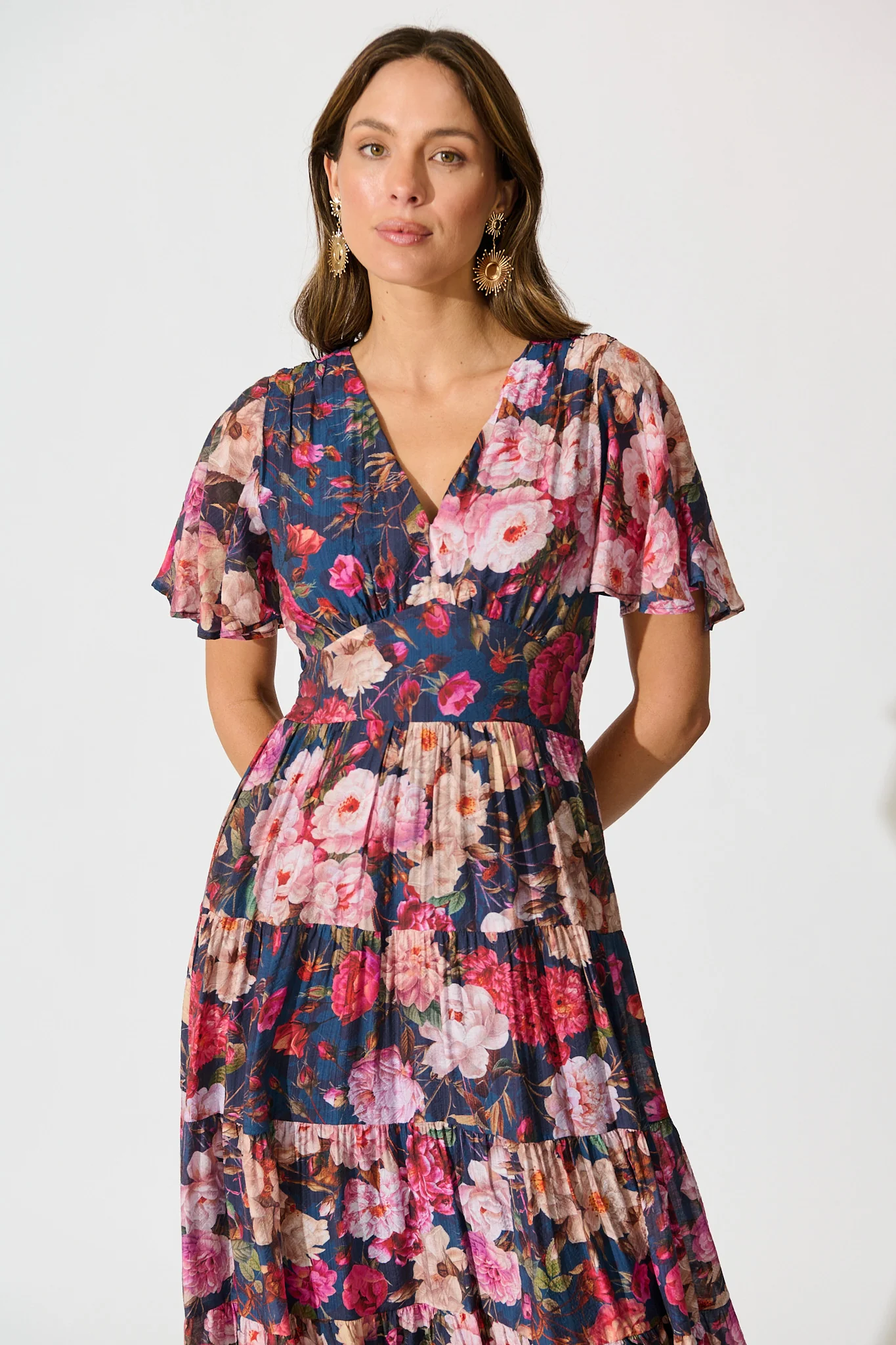 Pastel Symphony Maxi Dress in Navy with Blush Floral - Image 2