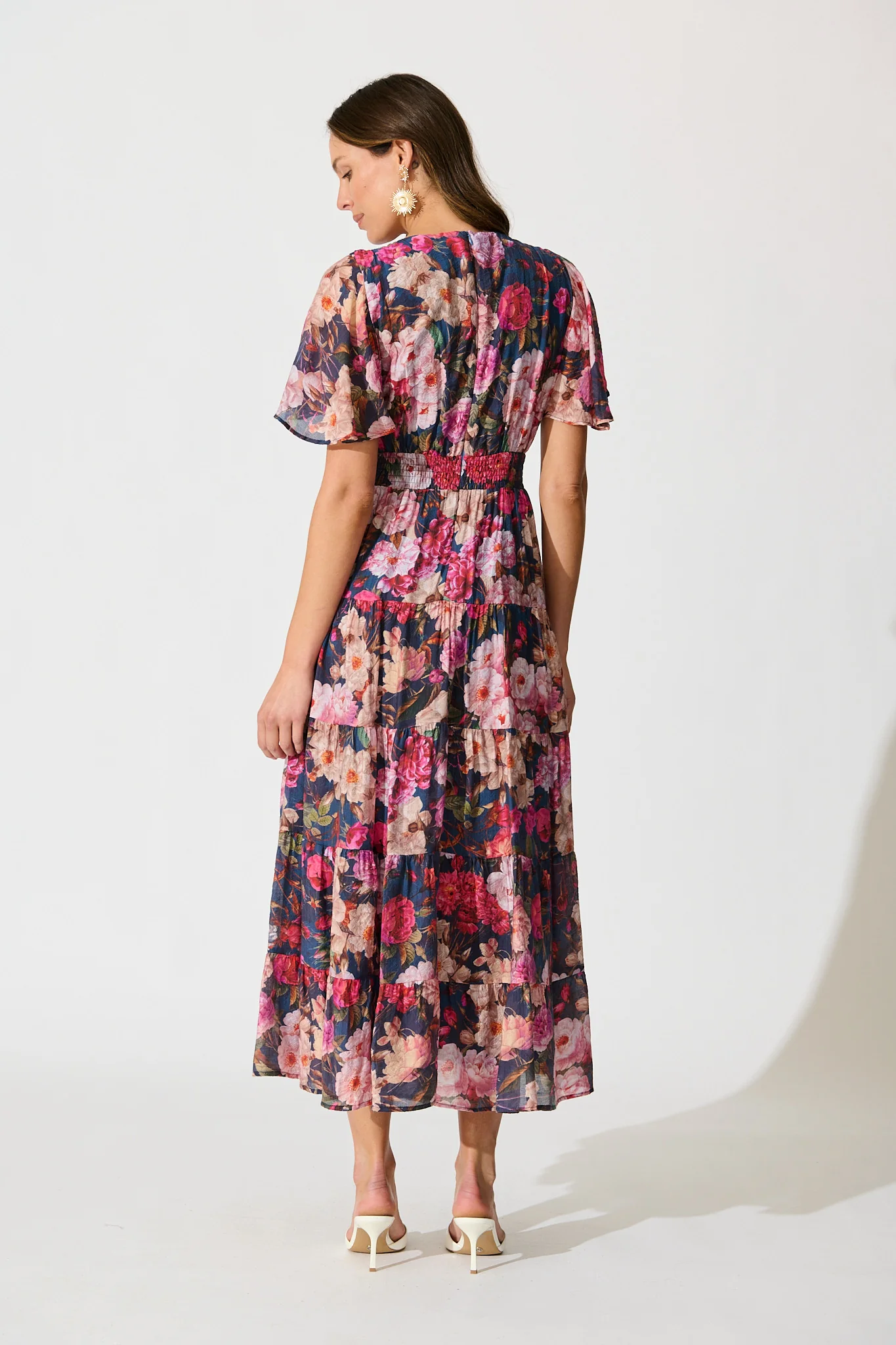 Pastel Symphony Maxi Dress in Navy with Blush Floral - Image 4