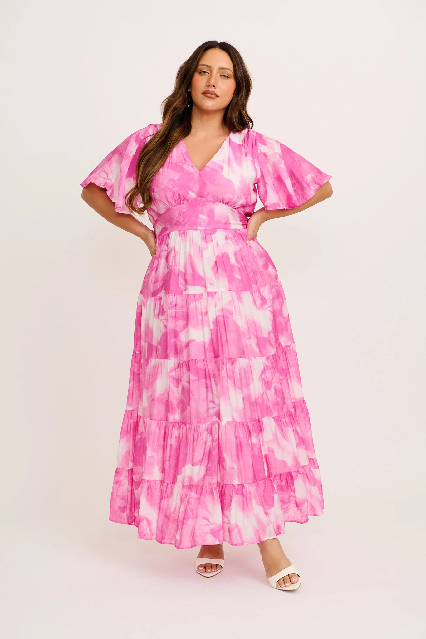 Pastel Symphony Maxi Dress in Pink with White Watercolour Print