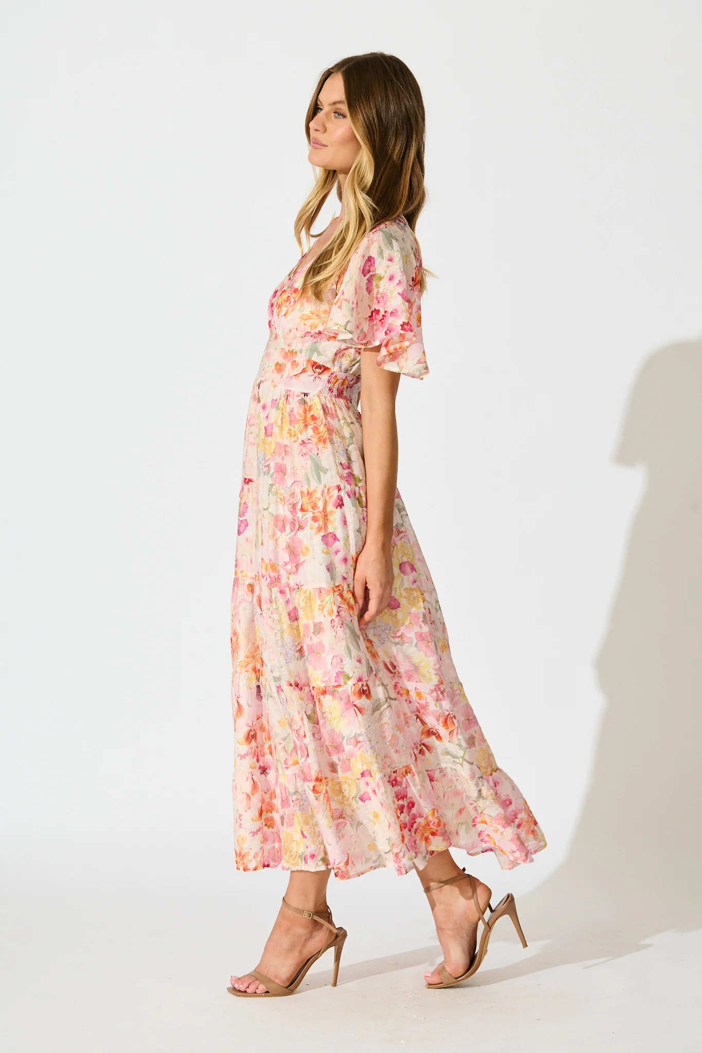 Pastel Symphony Maxi Dress in White with Multi Blush Floral - Image 3