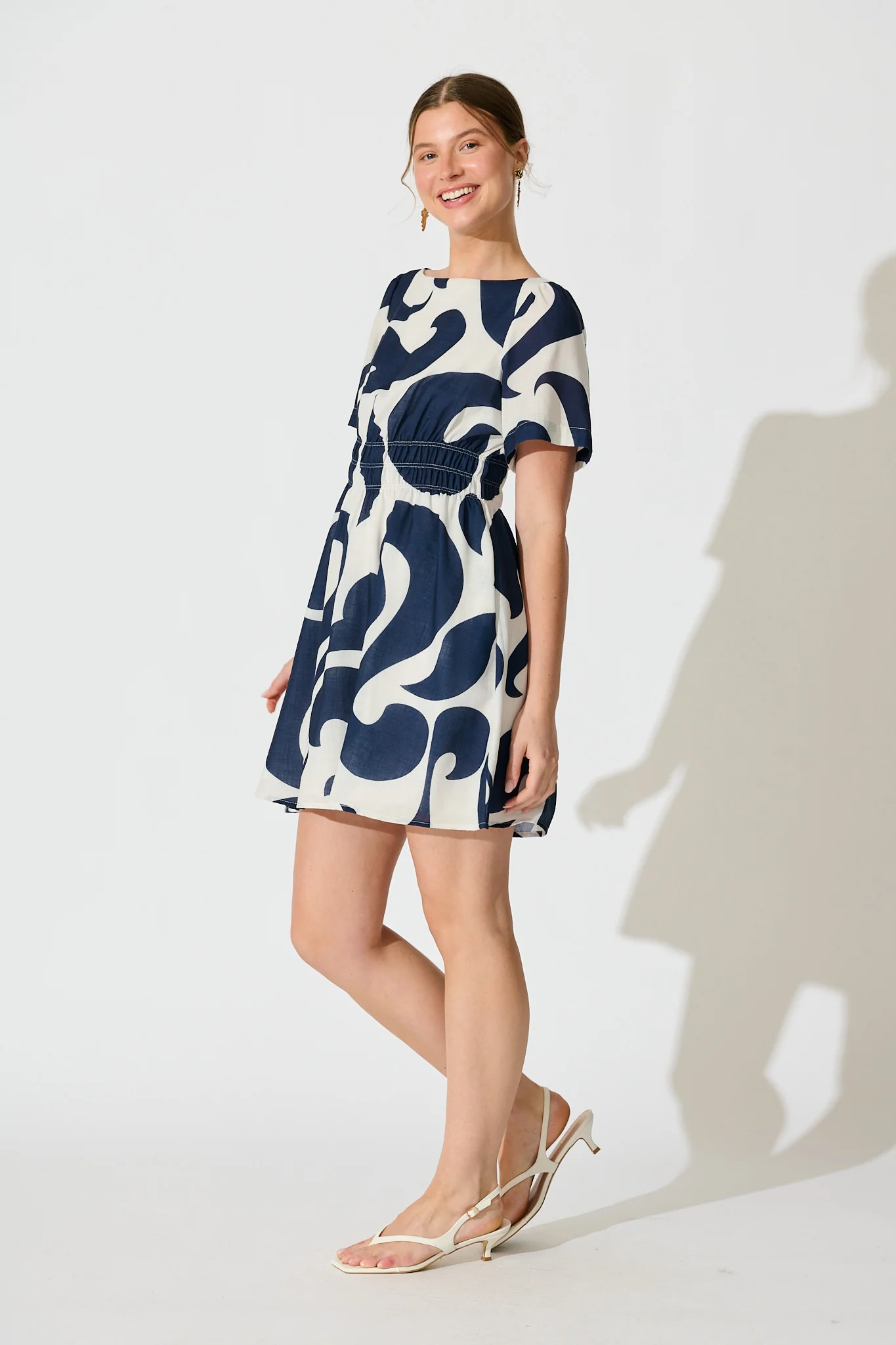 Pearl Dress in Navy Swirl Linen Blend - Image 3