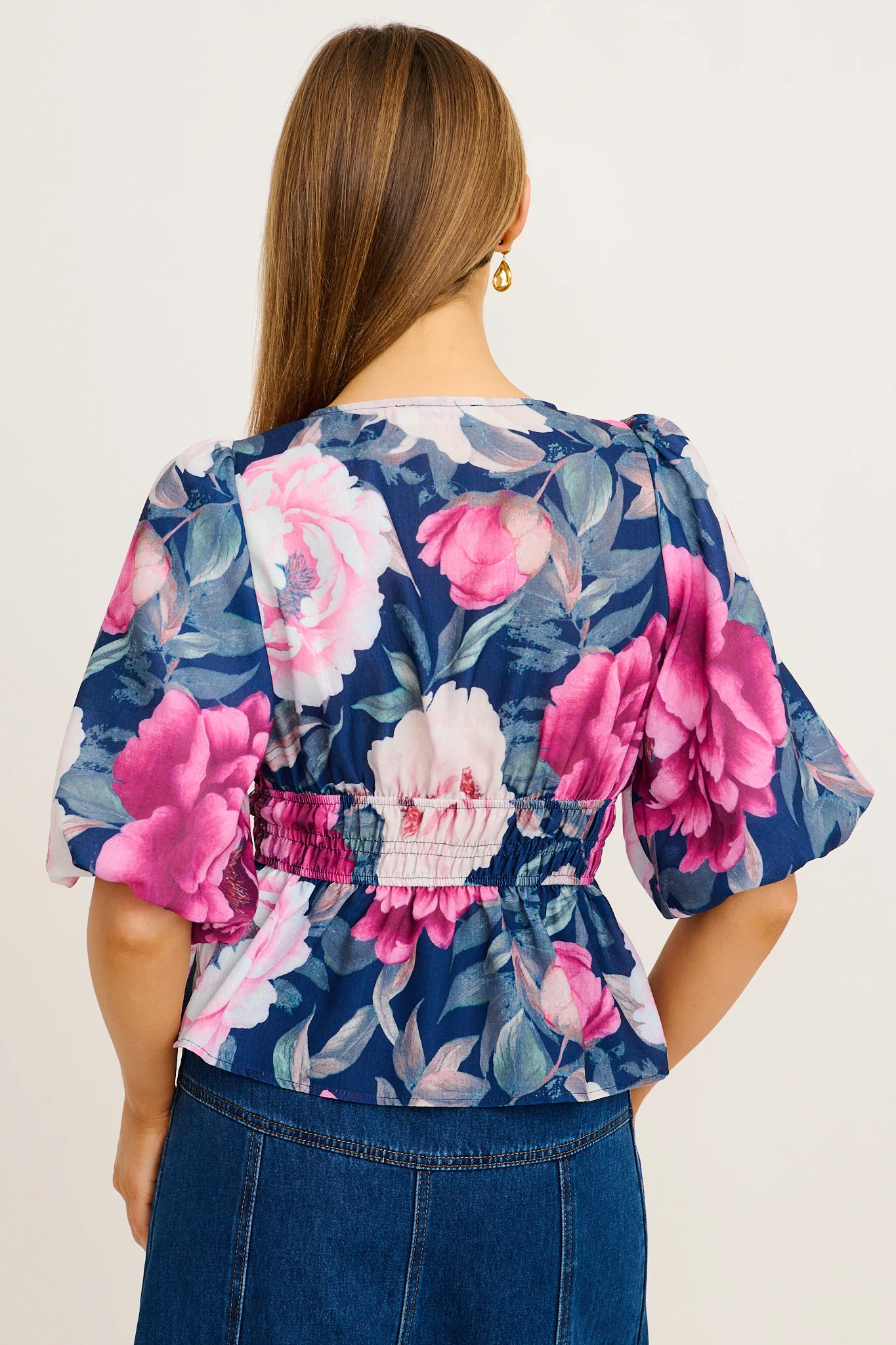 Perfection Top In Navy with Pink Floral Linen Blend - Image 8