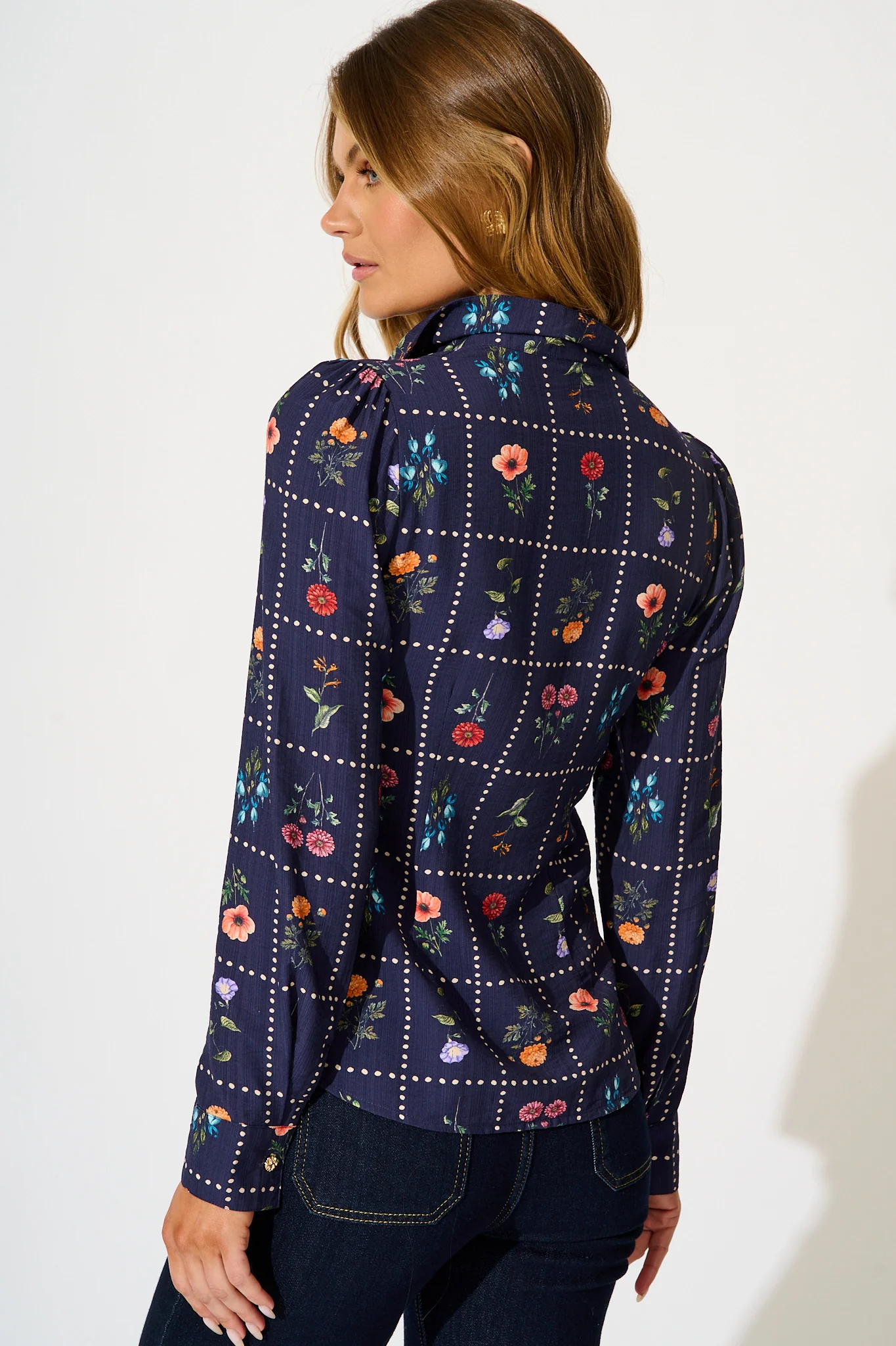 Petal Outline Shirt in Navy with Multi Floral - Image 3