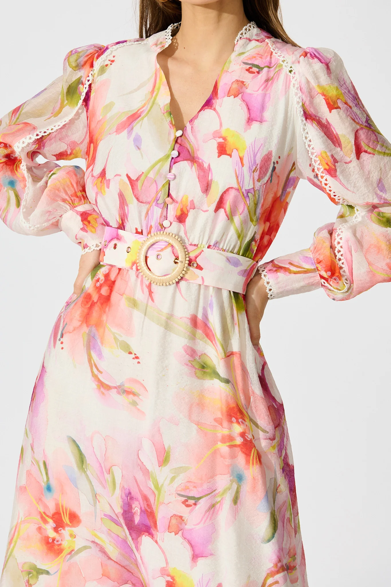 Petal Script Maxi Dress in White with Multi Floral - Image 5