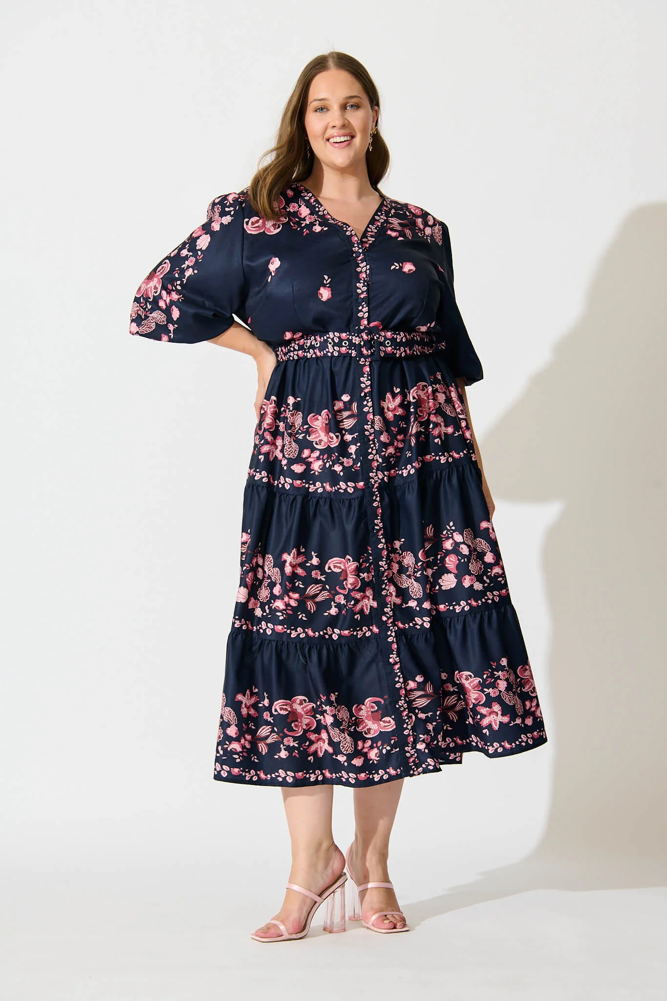 Piper Midi Dress In Navy With Blush Floral - Image 7