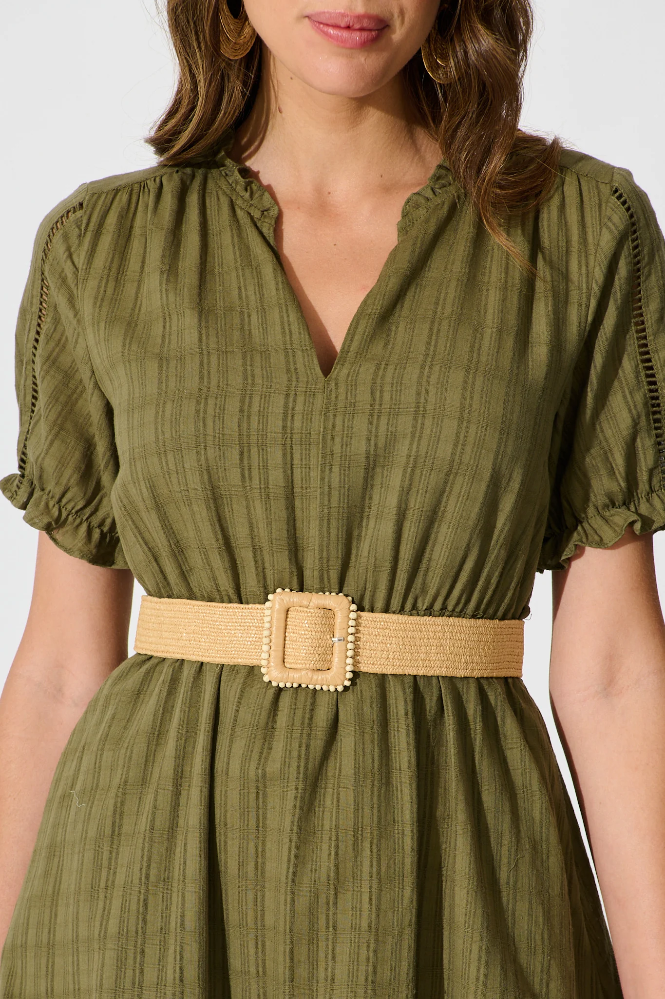 Playa Elastic Braided Square Buckle Belt in Brown Raffia - Image 4