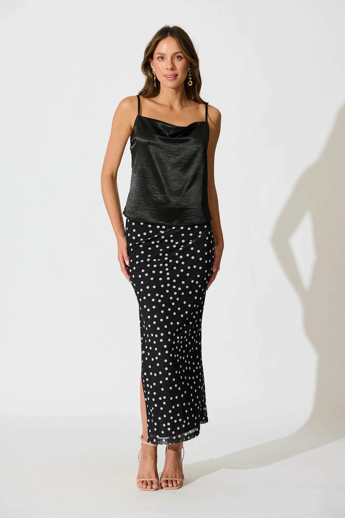 Polka Wish Maxi Skirt in Black with White Polka Dot - Image 4