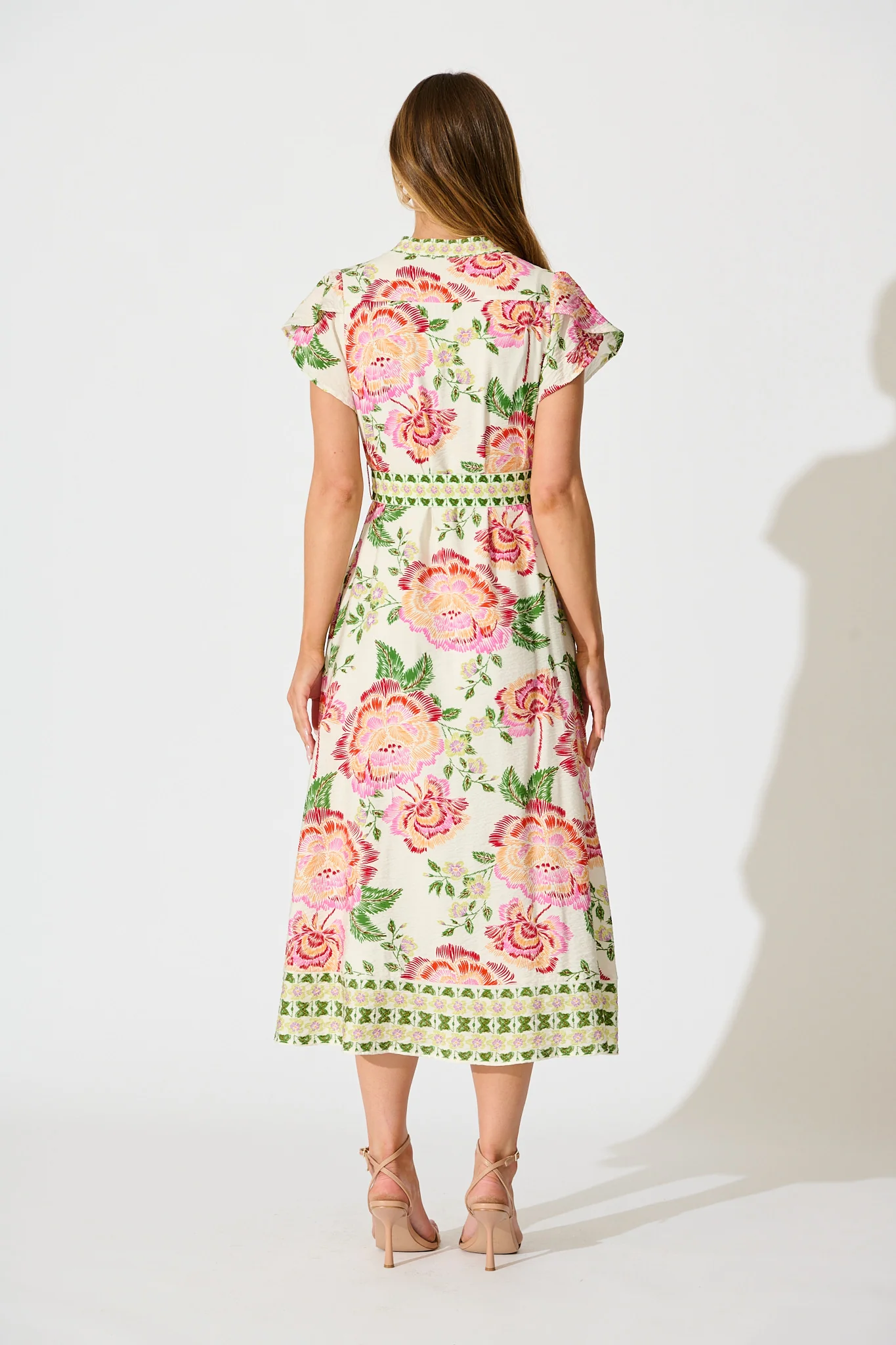 Portofino Bloom Midi dress in Cream with Pink Floral - Image 4