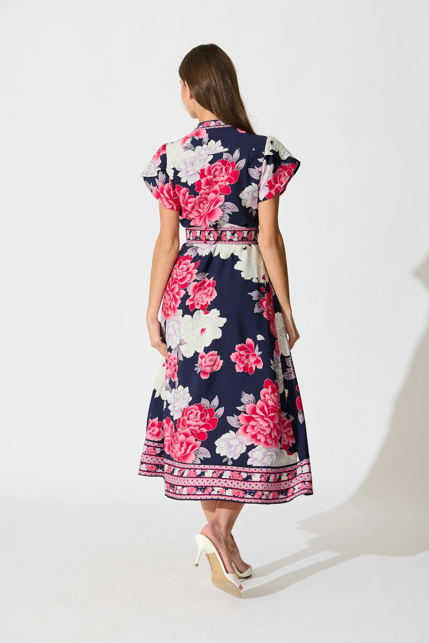 Portofino Bloom Midi Dress in Navy with Pink Floral - Image 4