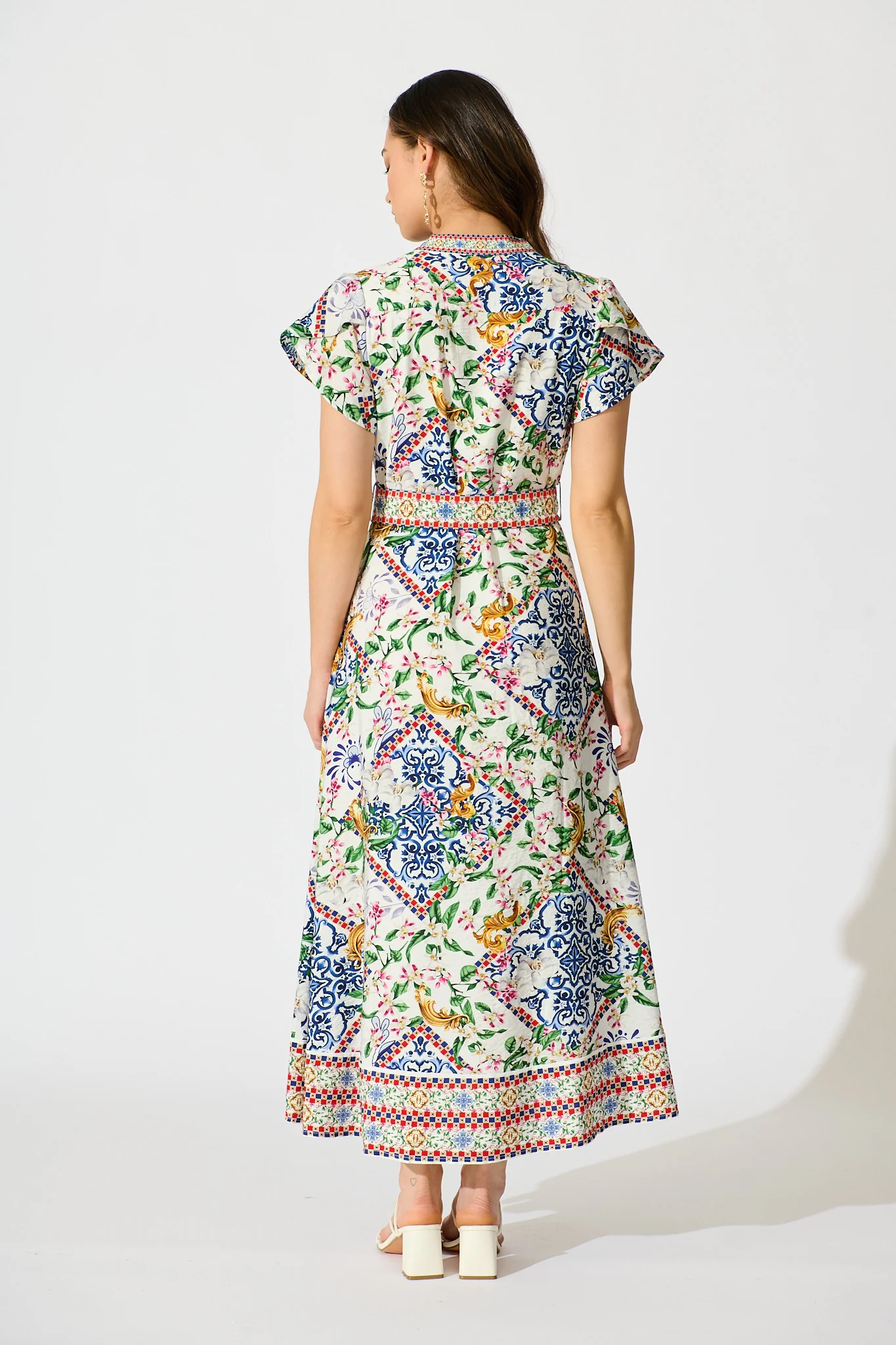 Portofino Bloom Midi Dress in White with Multi Print - Image 4