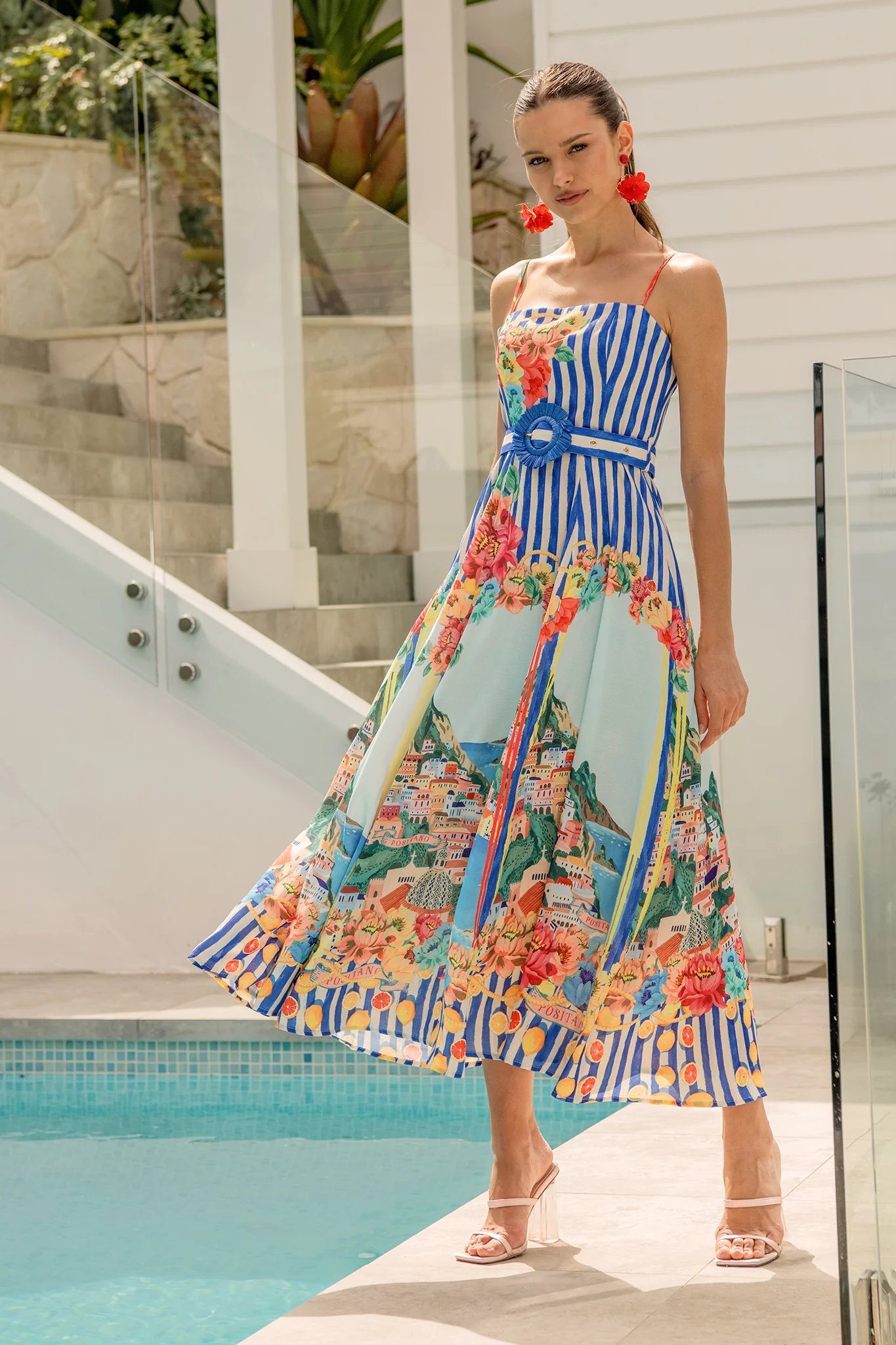 Positano Whisper Maxi Sundress in Blue Multi Cotton Linen Blend