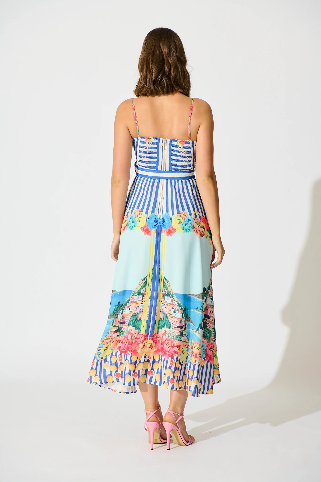 Positano Whisper Maxi Sundress in Blue Multi Cotton Linen Blend - Image 8