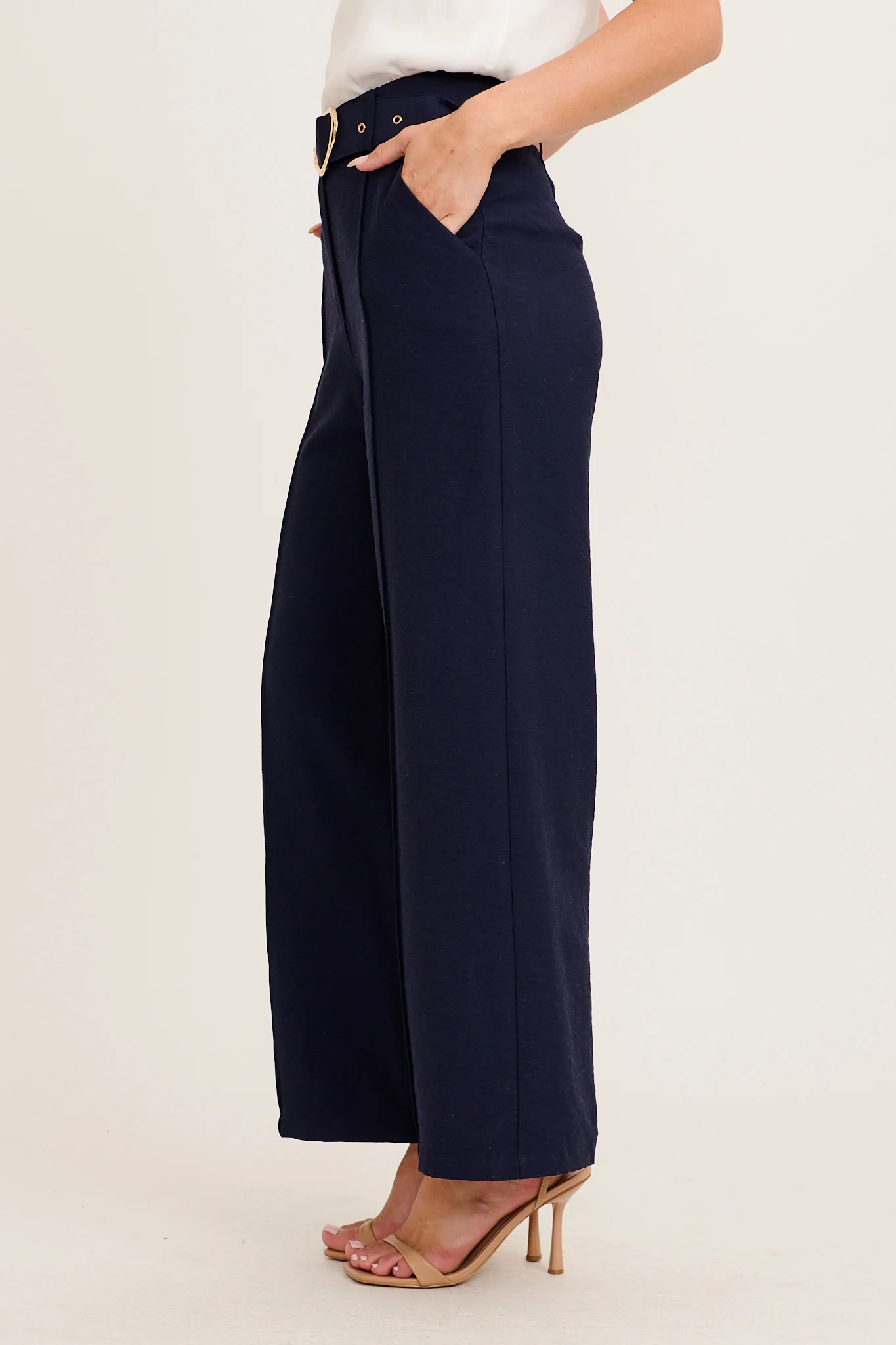 Power Dressing Pant in Navy Linen Blend - Image 7