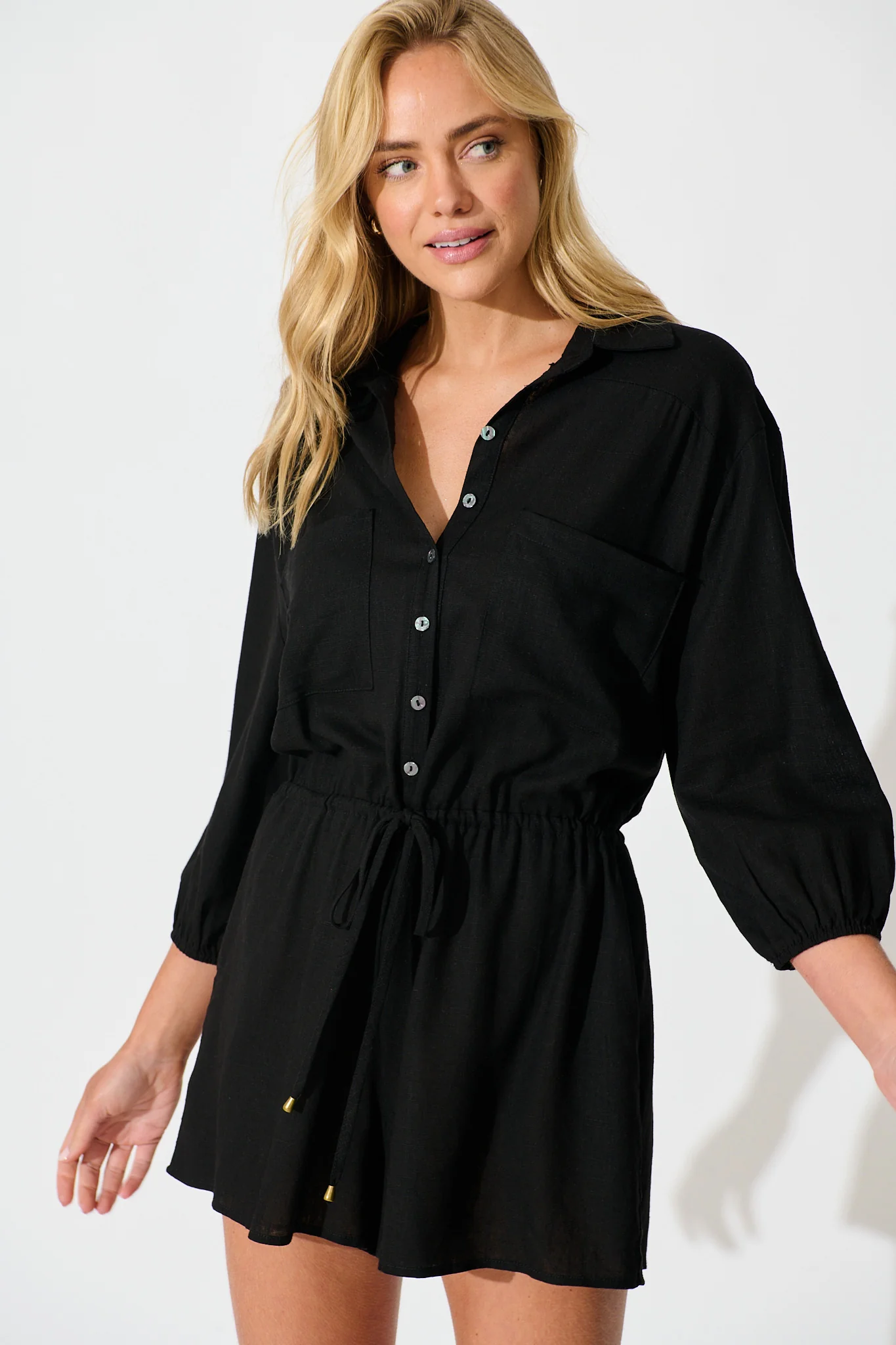 Powers Playsuit In Black Linen Blend - Image 2