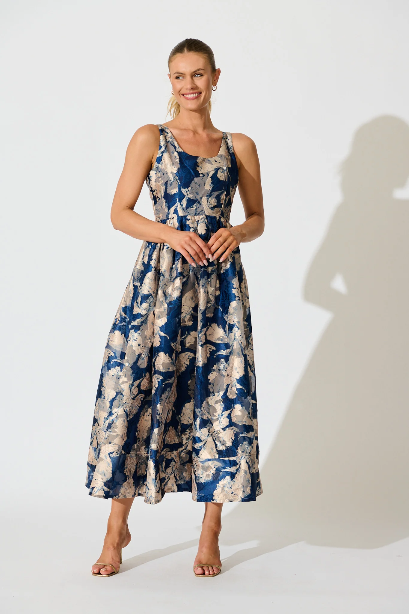 Pure Luxe Maxi Dress in Navy Floral Organza - Image 2