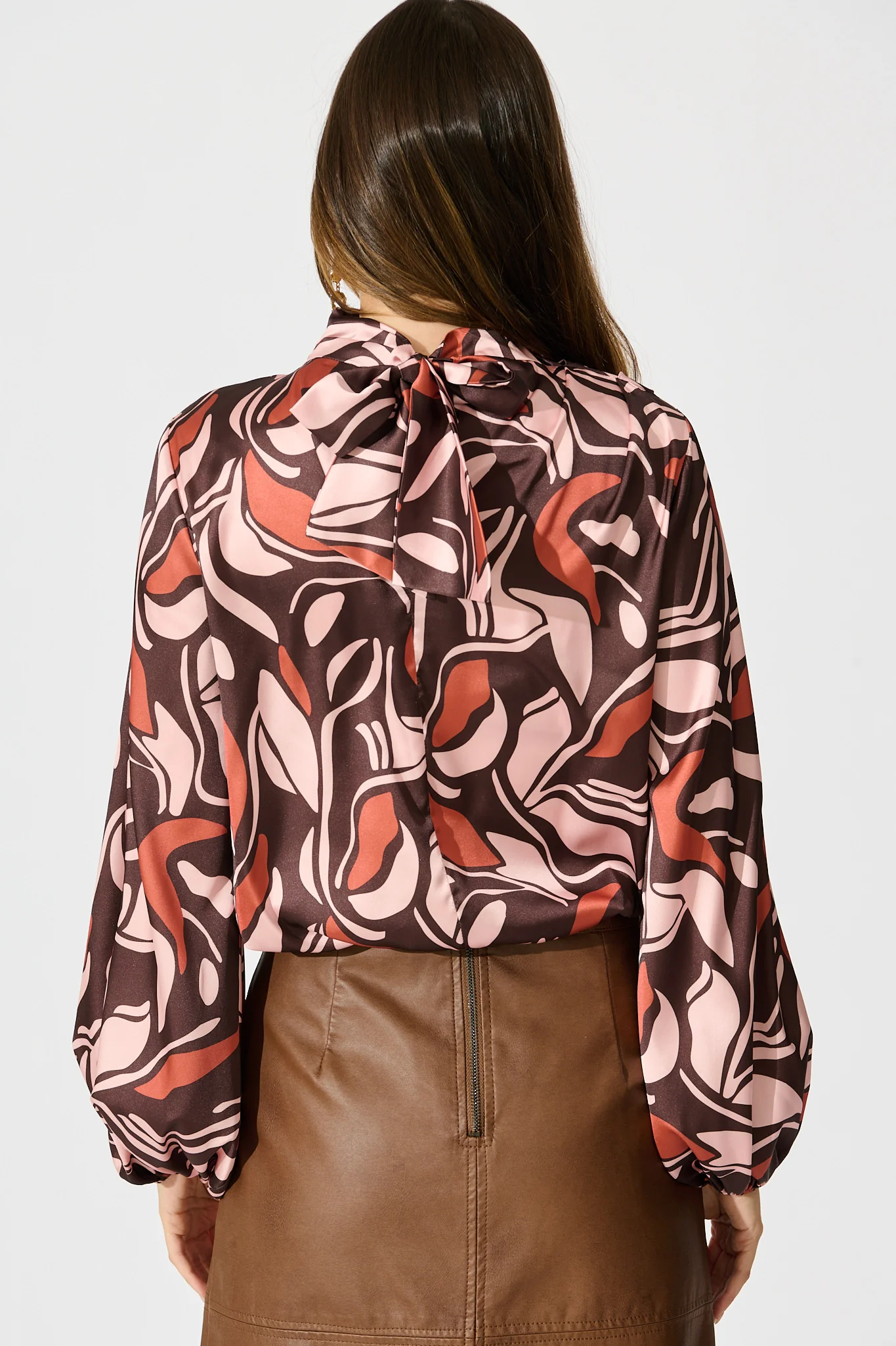 Pure Whisper Top in Multi Brown Print Satin - Image 3