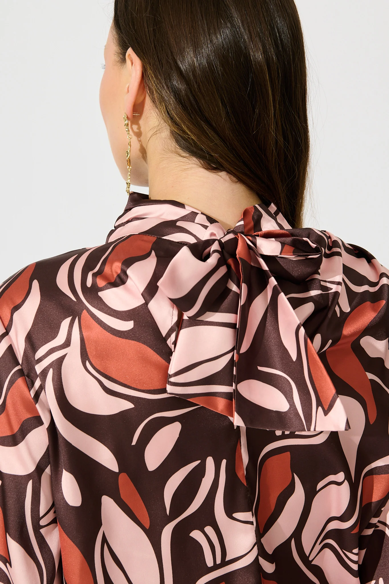 Pure Whisper Top in Multi Brown Print Satin - Image 5