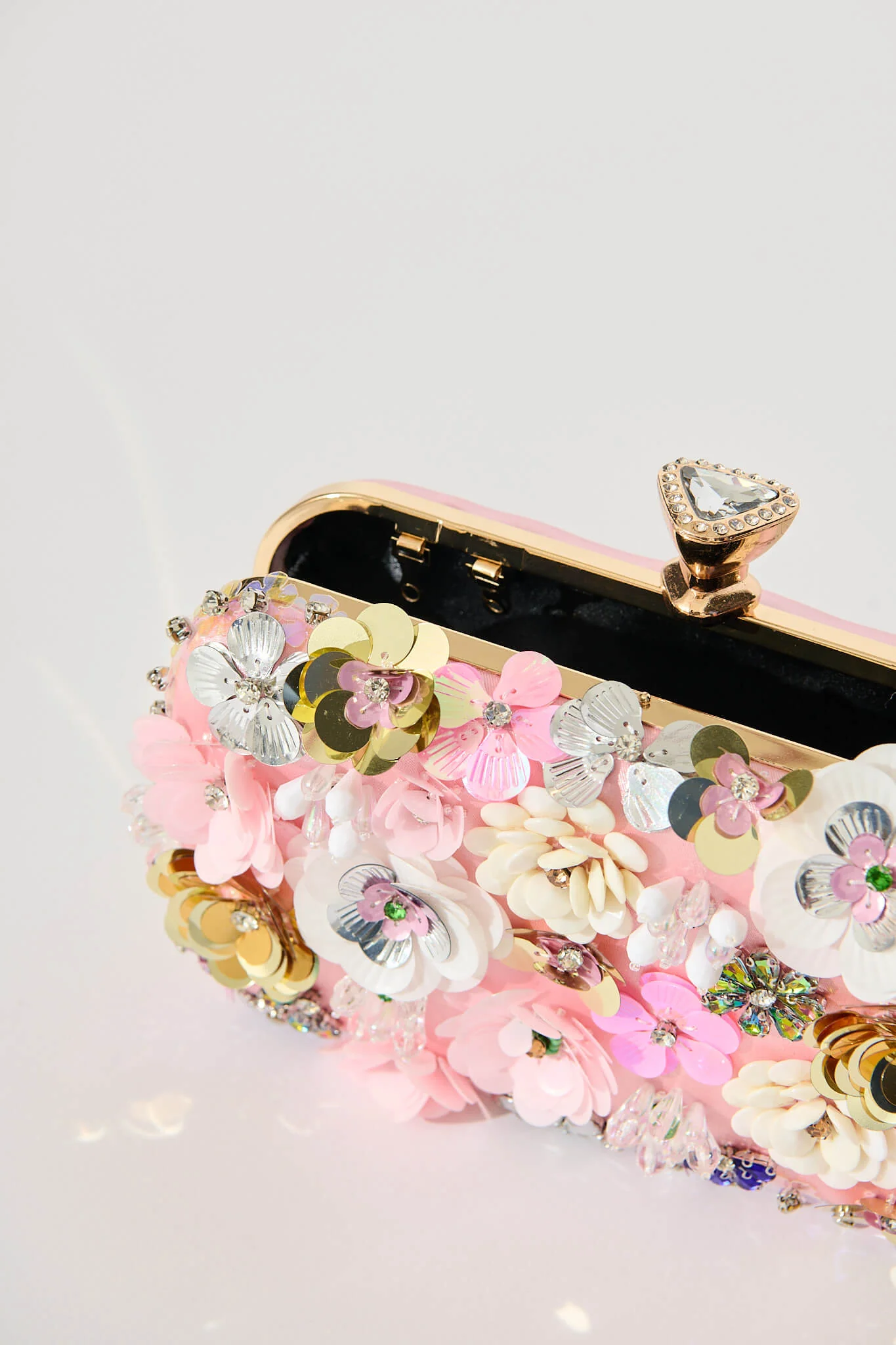 Quinn Clutch Bag in Blush with 3D Multi Sequin Floral - Image 4