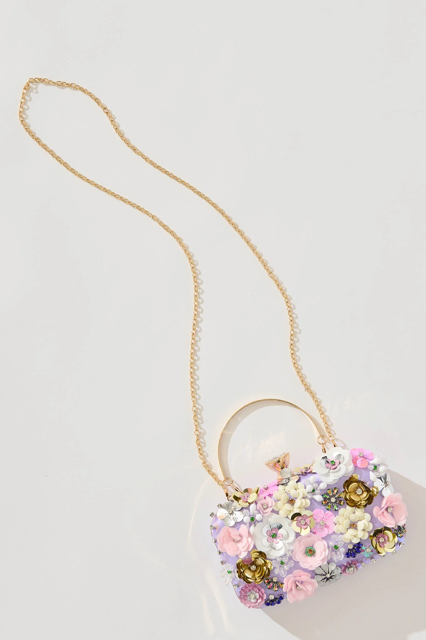Quinn Clutch Bag in Lilac with 3D Multi Sequin Floral - Image 4