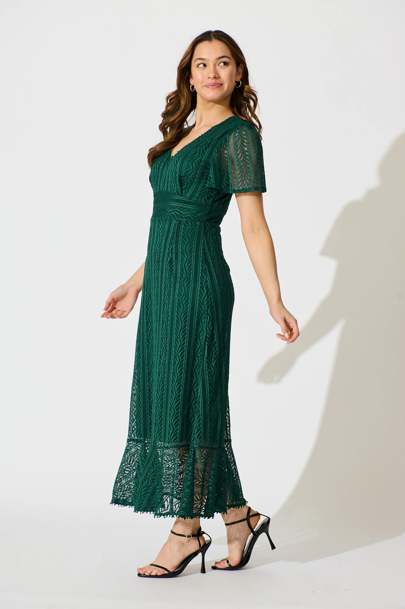 Quintessa Midi Dress in Emerald Lace - Image 3