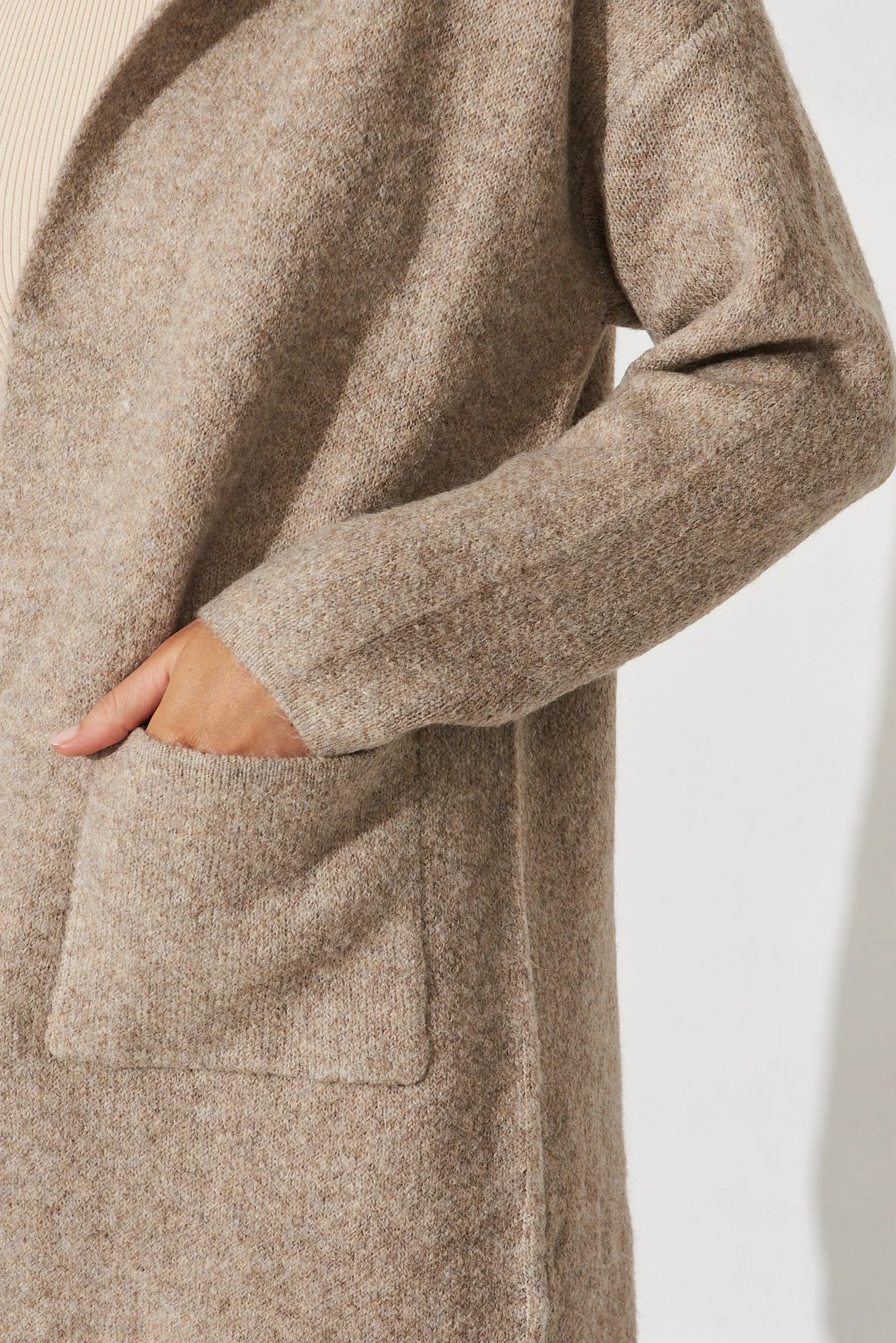 Quinzy Knit Coat In Taupe Marle Wool Blend - Image 6