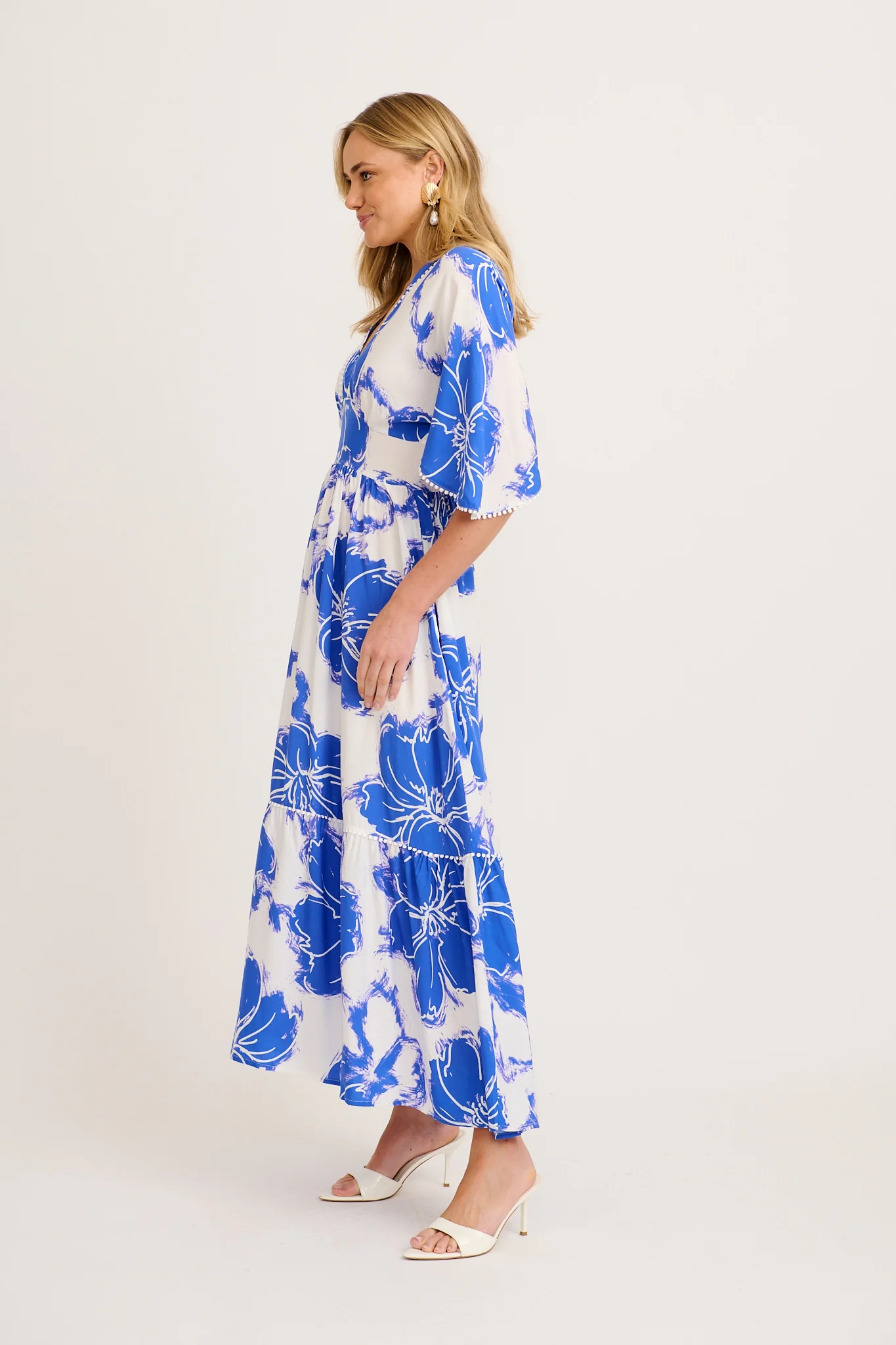 Raelle Maxi Dress in Blue and White Floral - Image 3