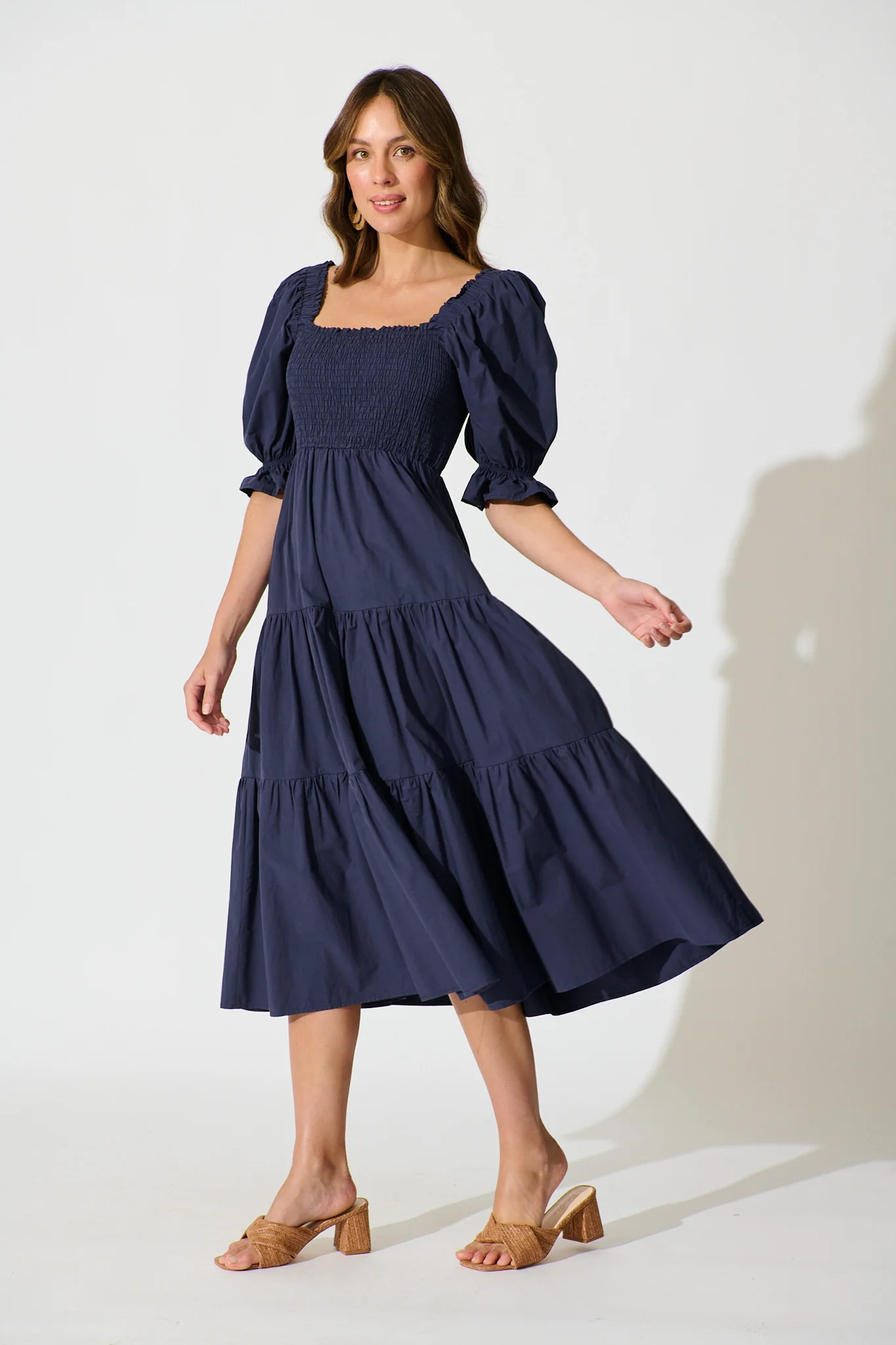 Rahima Midi Dress in Navy Cotton - Image 3