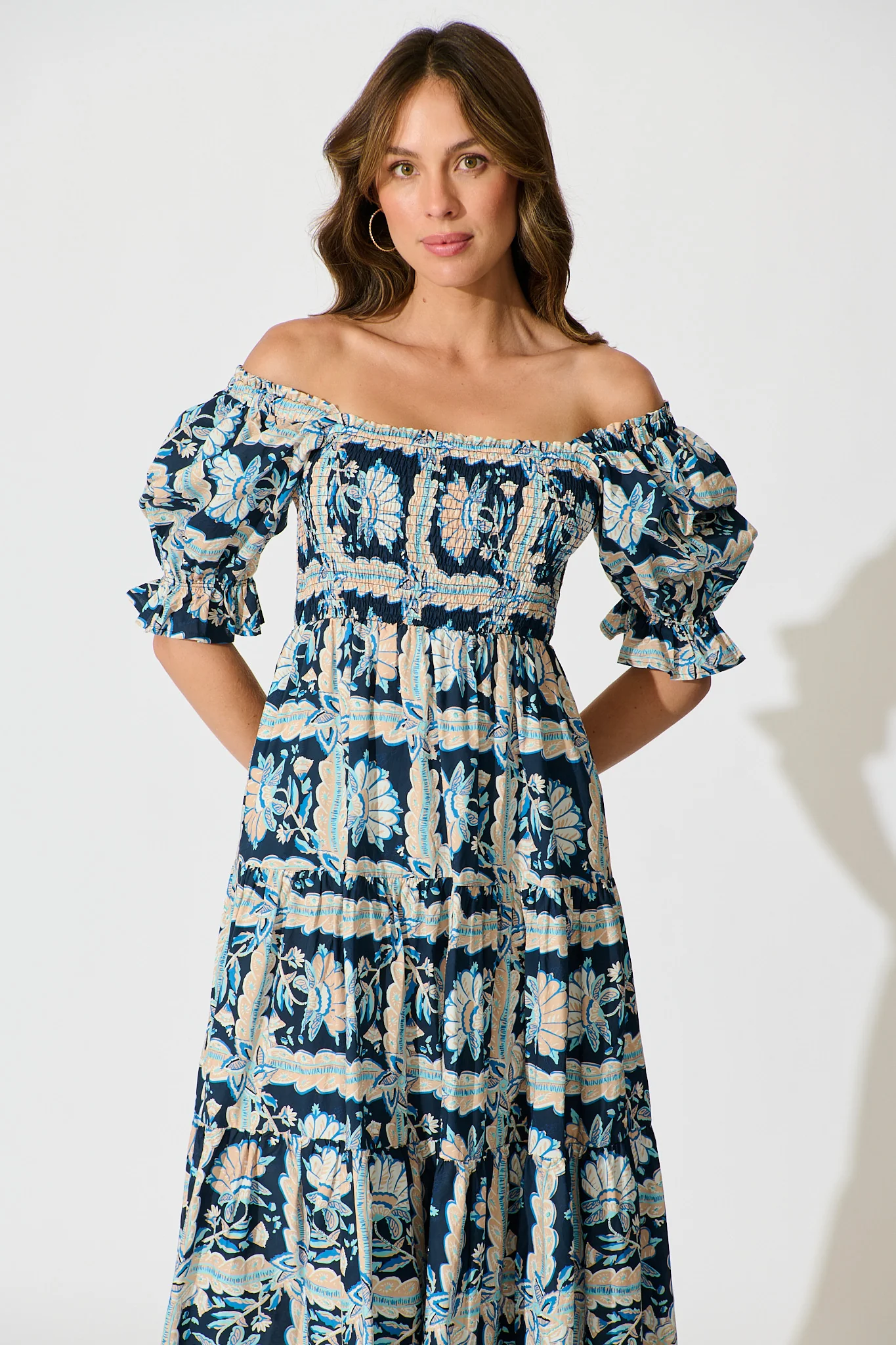 Rahima Midi Dress in Navy Multi Floral Cotton - Image 2