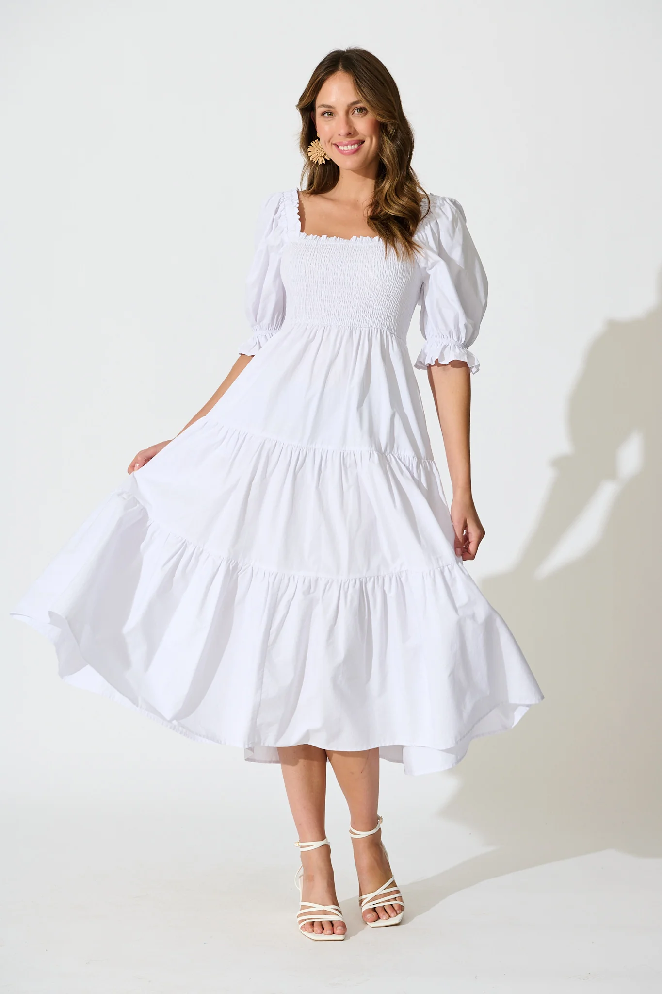 Rahima Midi Dress in White Cotton