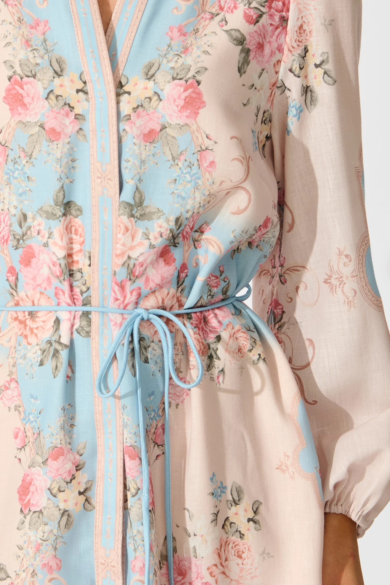 Rania Dress in Pink and Blue Placement Linen Blend - Image 5