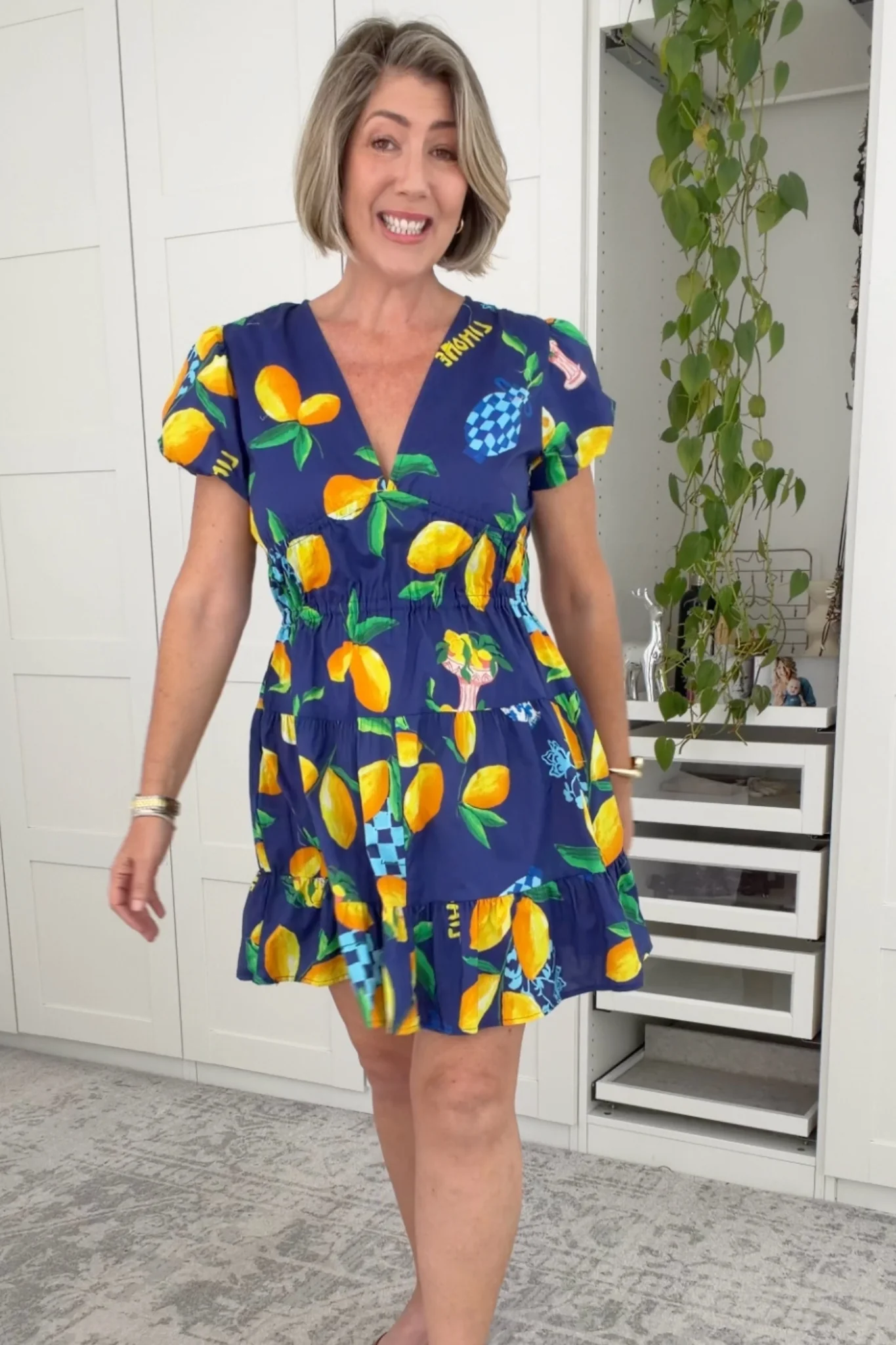 Ravello Dress in Navy Lemon Print Cotton - Image 5