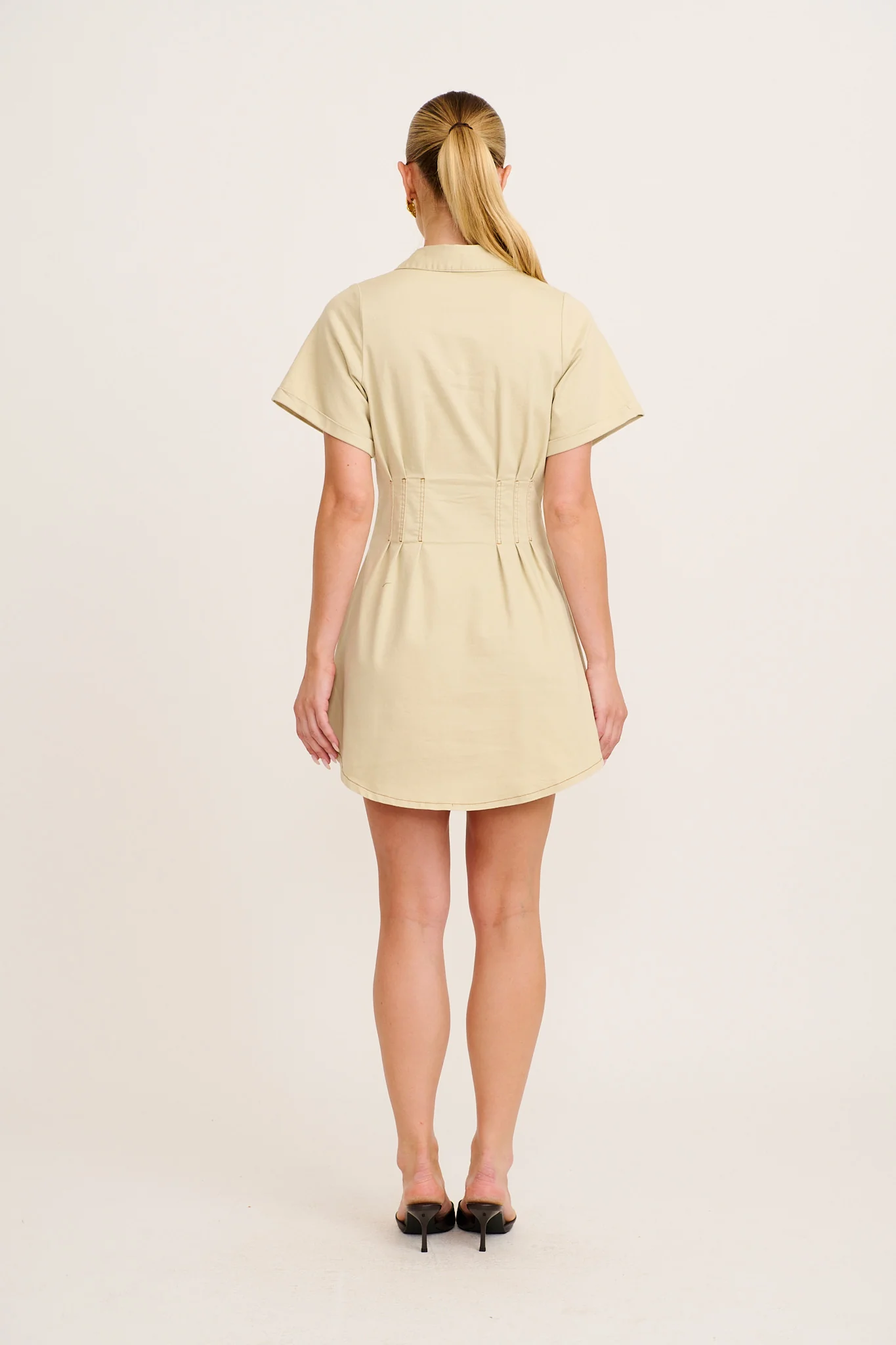 Reckless Shirt Dress in Beige Denim - Image 4